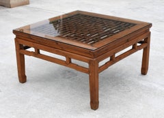 Square Asian Coffee Table with Antique Lattice Screen