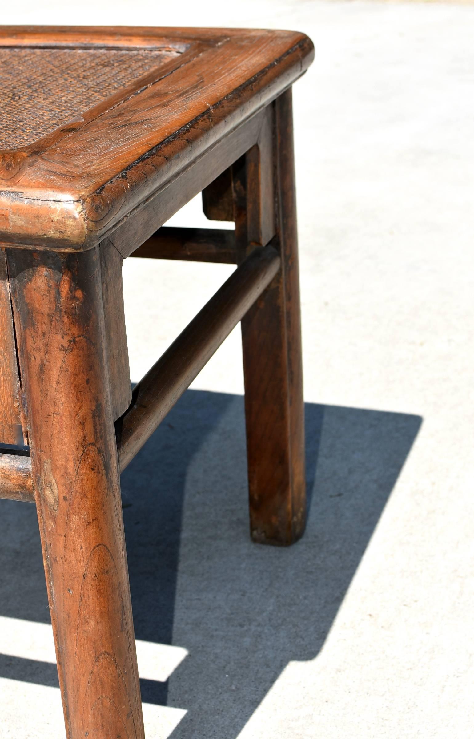 19th Century Antique Rattan Top Stool Low Table