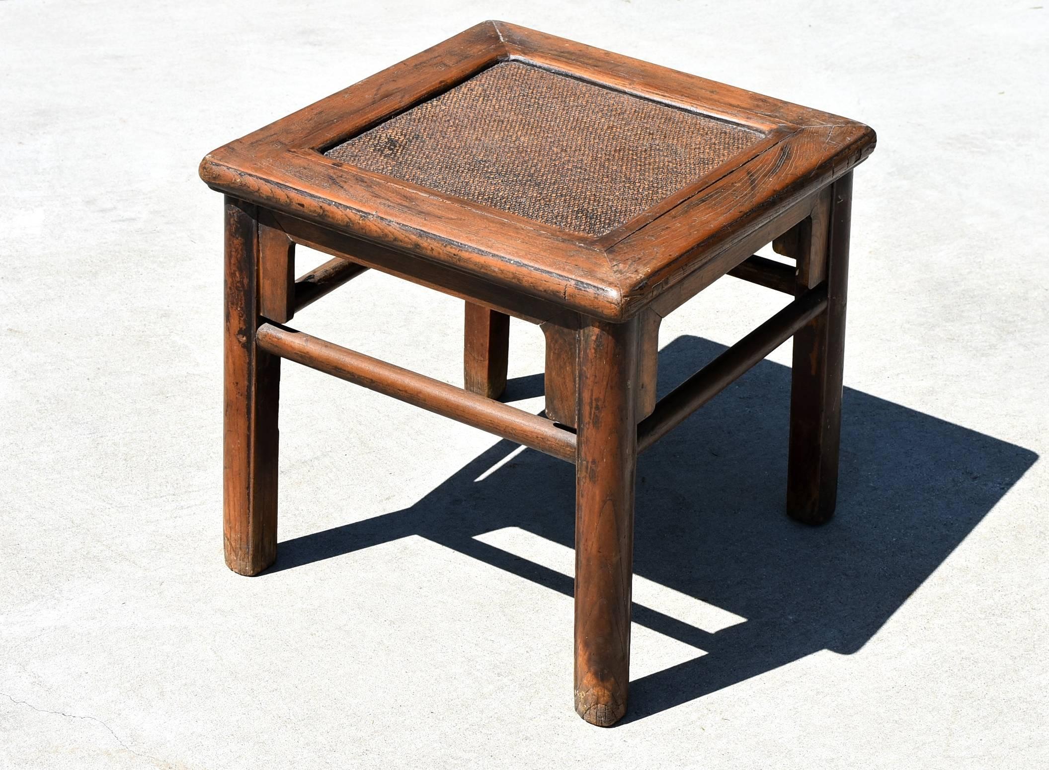 Wood Antique Rattan Top Stool Low Table