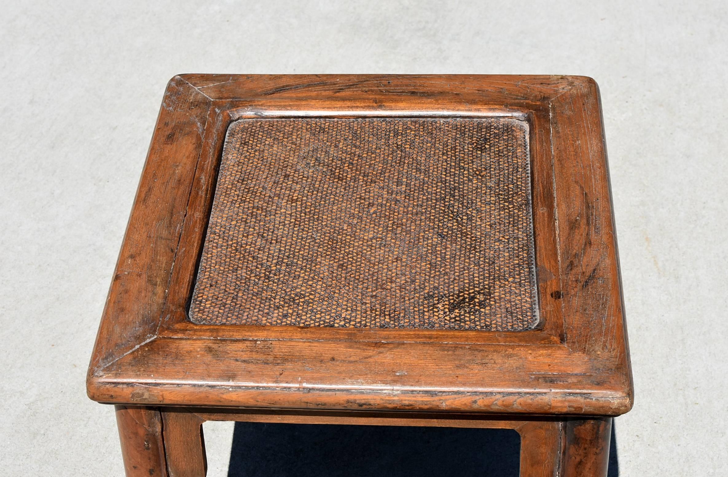 Chinese Antique Rattan Top Stool Low Table