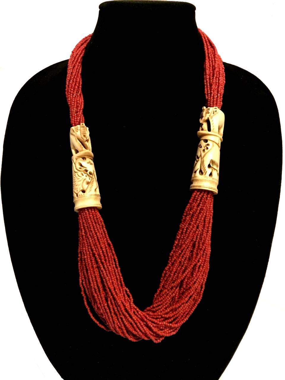 A collection of beautiful Tibetan necklaces. Materials include bone, glass, faux amber/turquoise/coral, silver metal and resin. Each piece is meticulously hand made by the Tibetan women at the foot of the Himalaya. This collection consists some one
