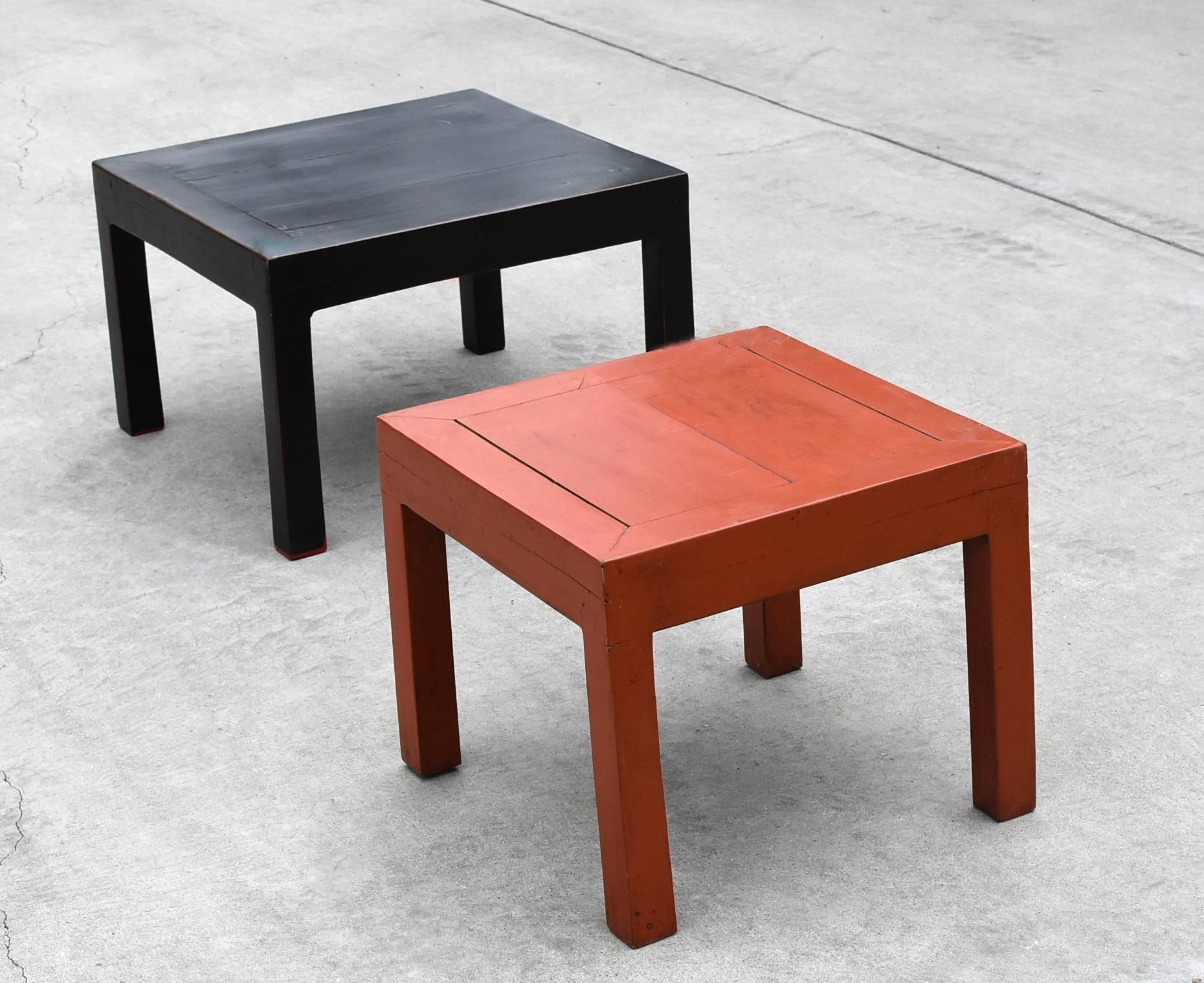 Chinese Orange and Black Two Parsons Tables Stools For Sale