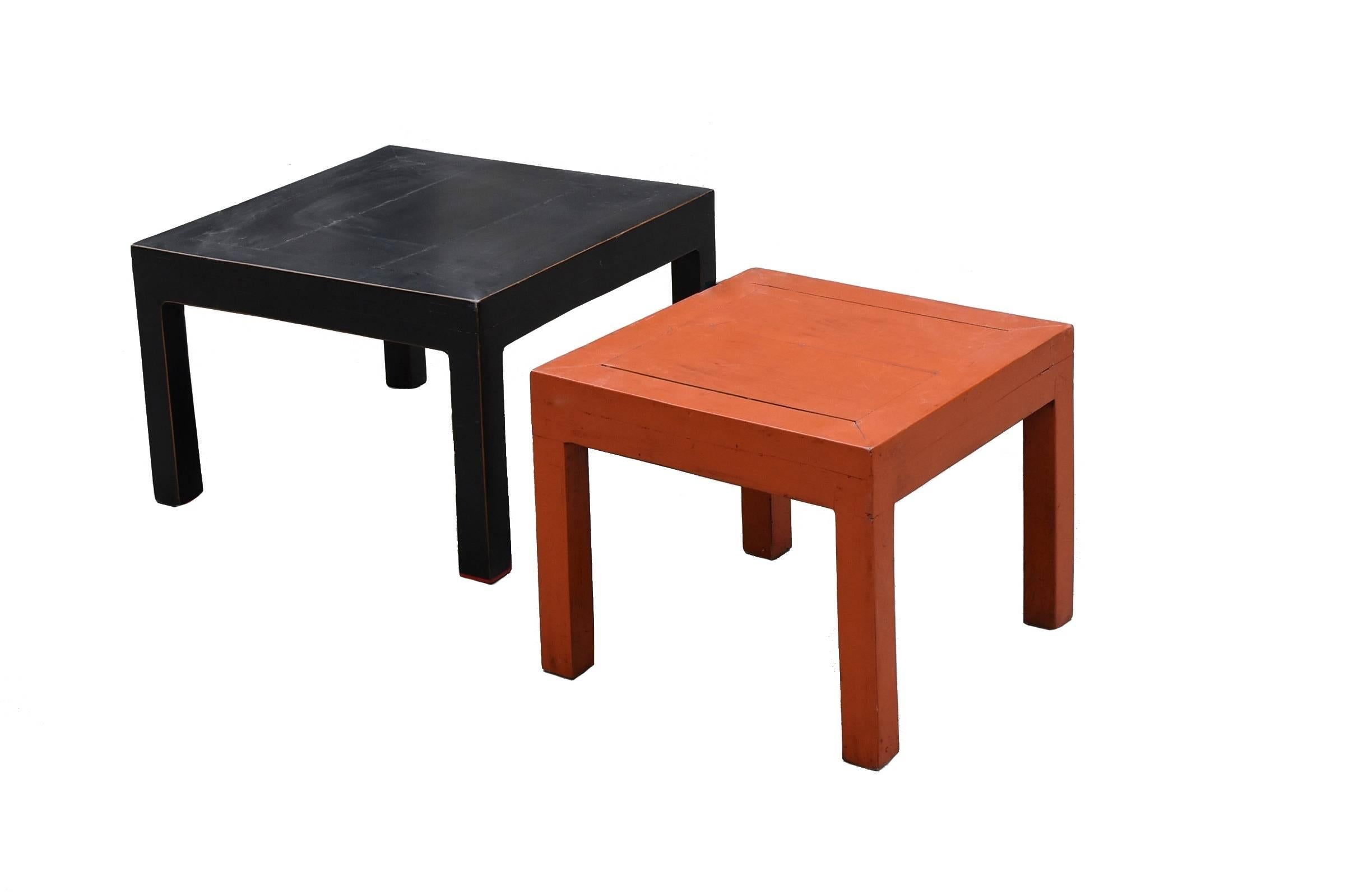 Orange and Black Two Parsons Tables Stools For Sale 3