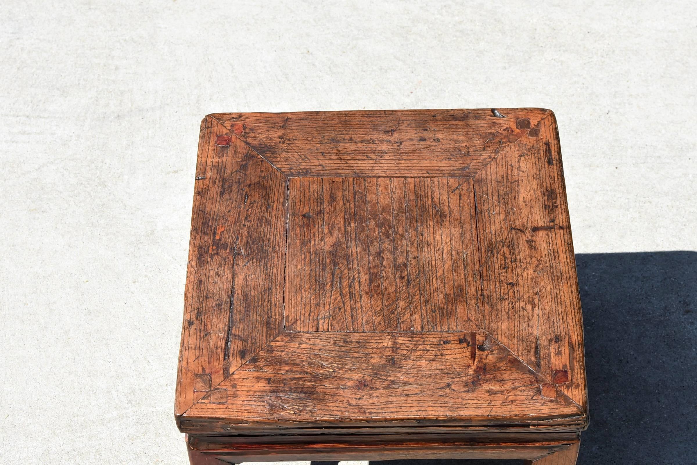 Square Antique Country Stool, with Hoof Legs In Good Condition In Somis, CA