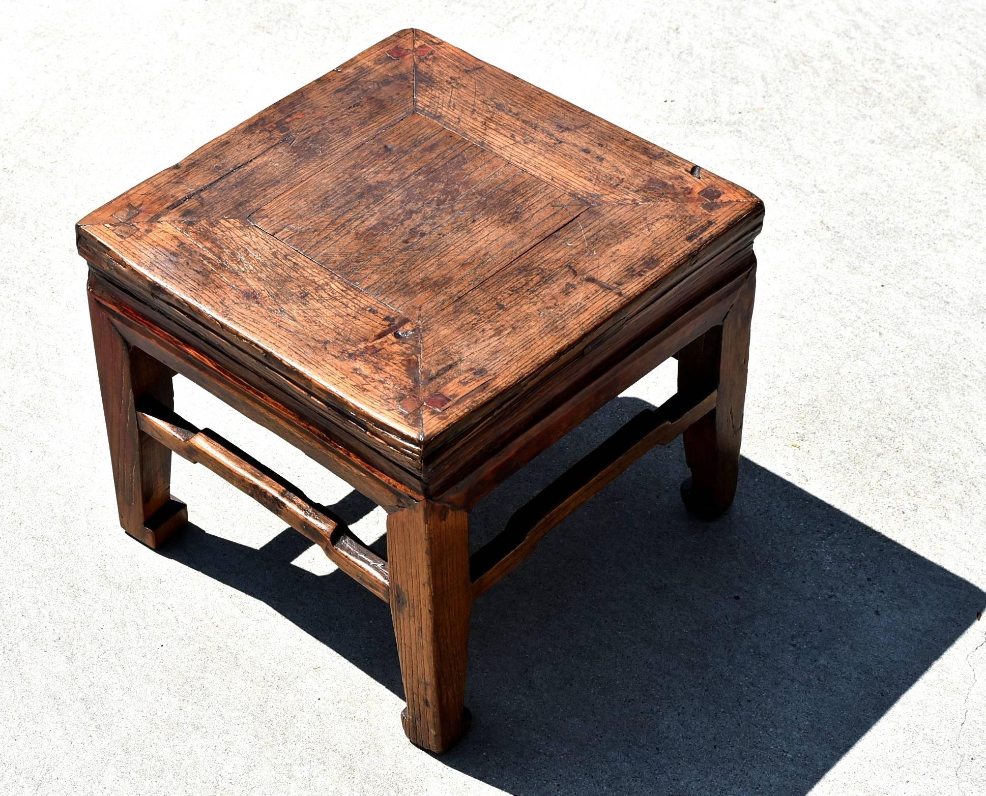 19th Century Square Antique Country Stool, with Hoof Legs