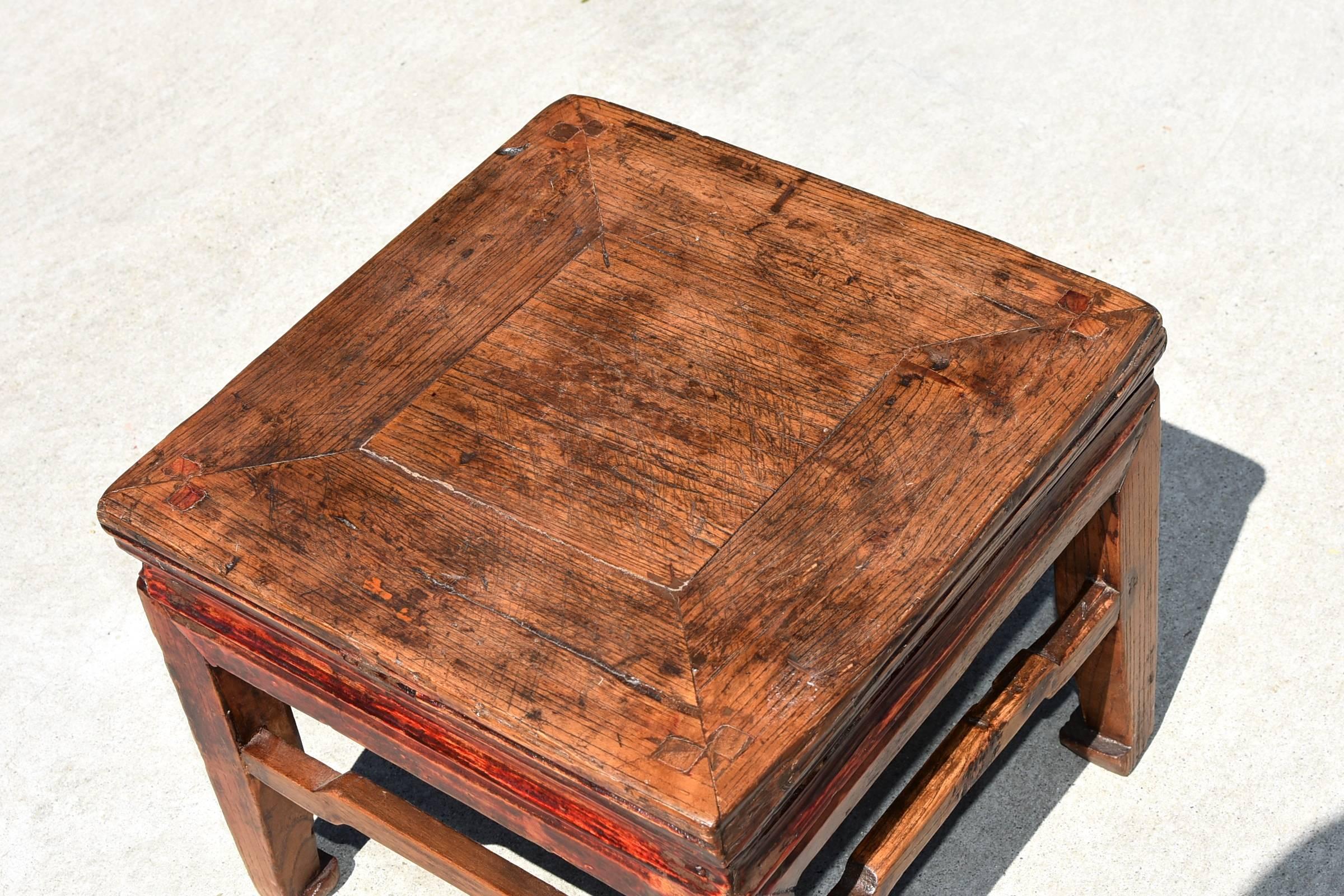 Chinese Square Antique Country Stool, with Hoof Legs