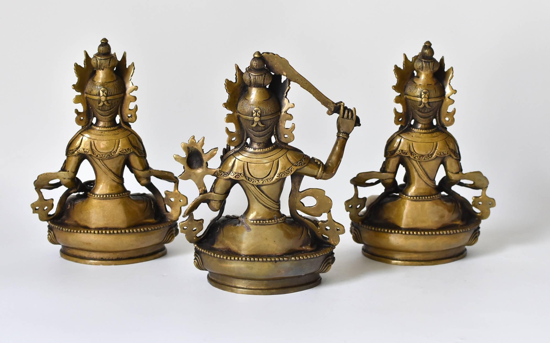 Brass Tibetan Buddhas, Set of Three 16