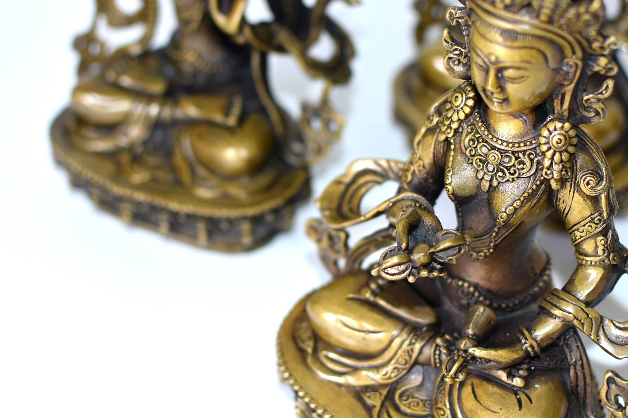 Brass Tibetan Buddhas, Set of Three 14