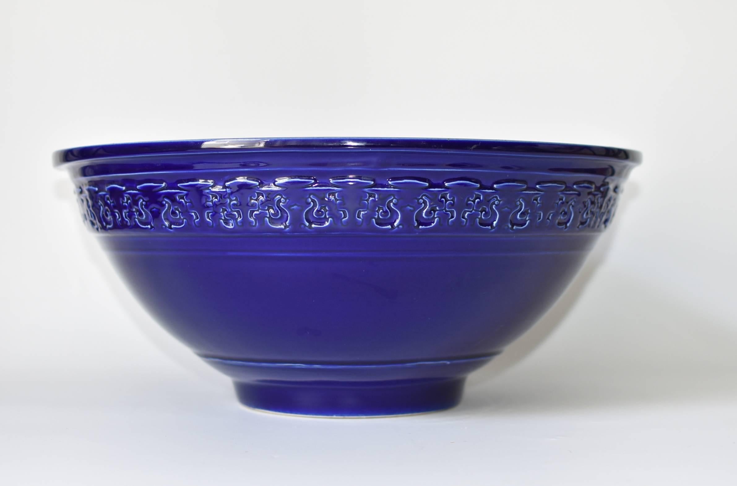 Chinese Cobalt Blue Ceramic Sink with Gold Flora