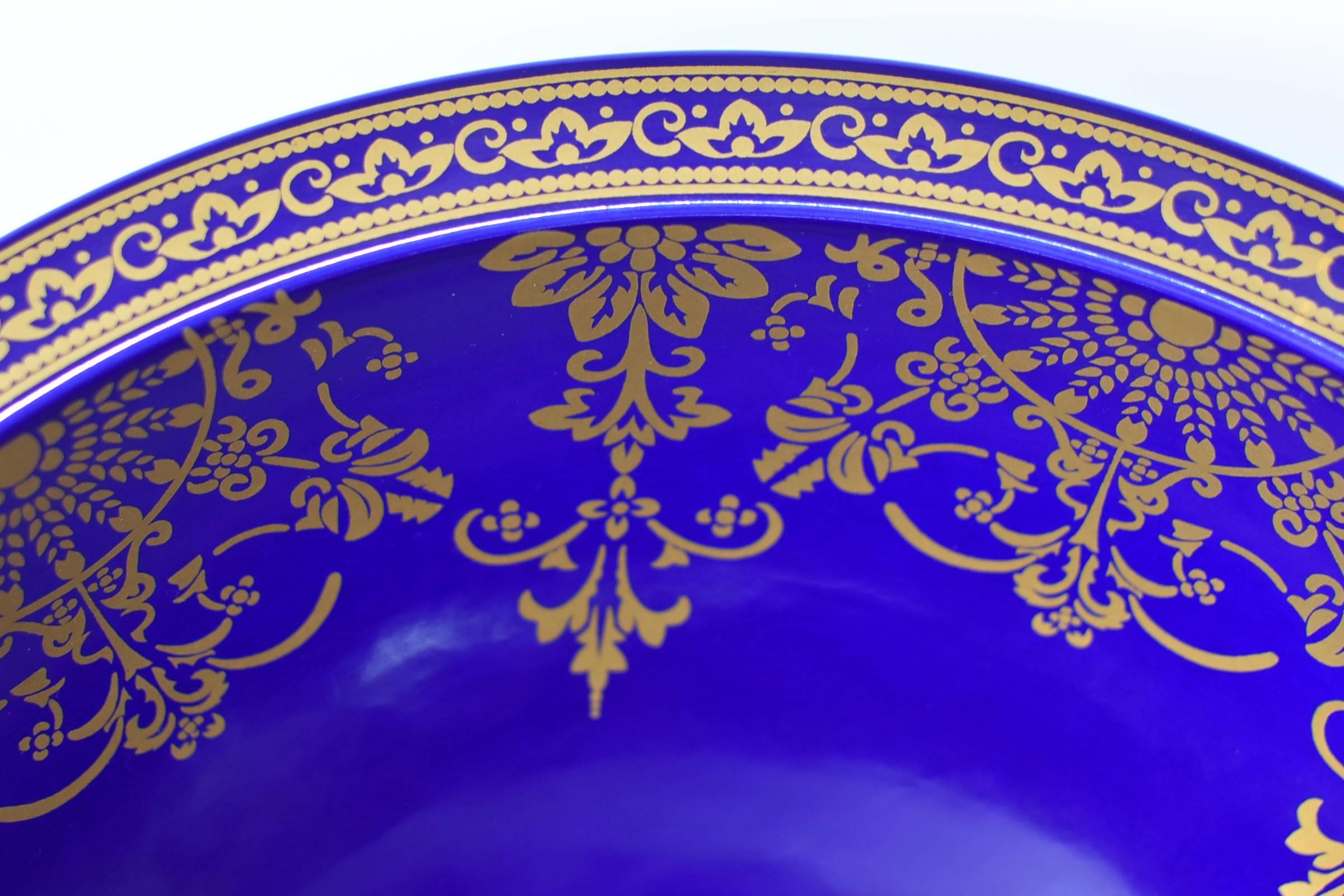 Cobalt Blue Ceramic Sink with Gold Flora 1