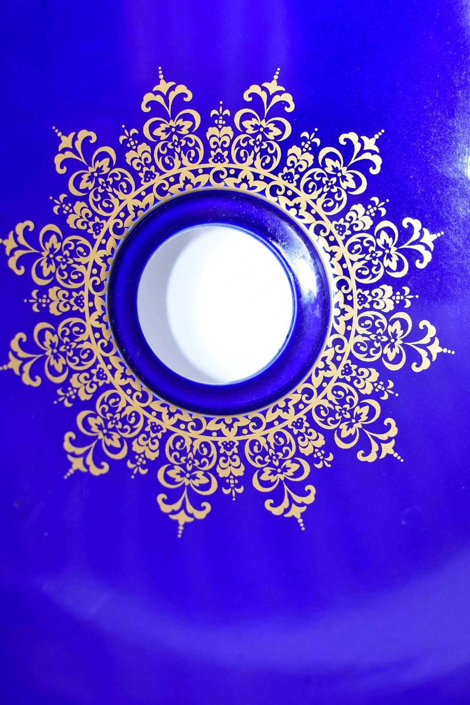 Cobalt Blue Ceramic Sink with Gold Flora 2
