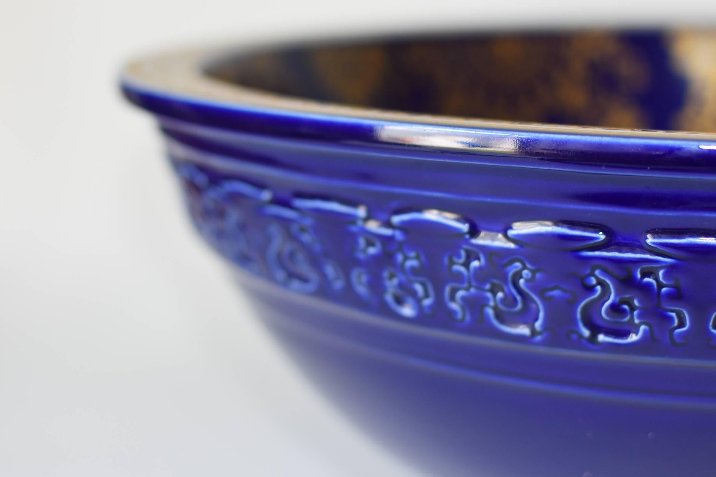 Cobalt Blue Ceramic Sink with Gold Flora 3