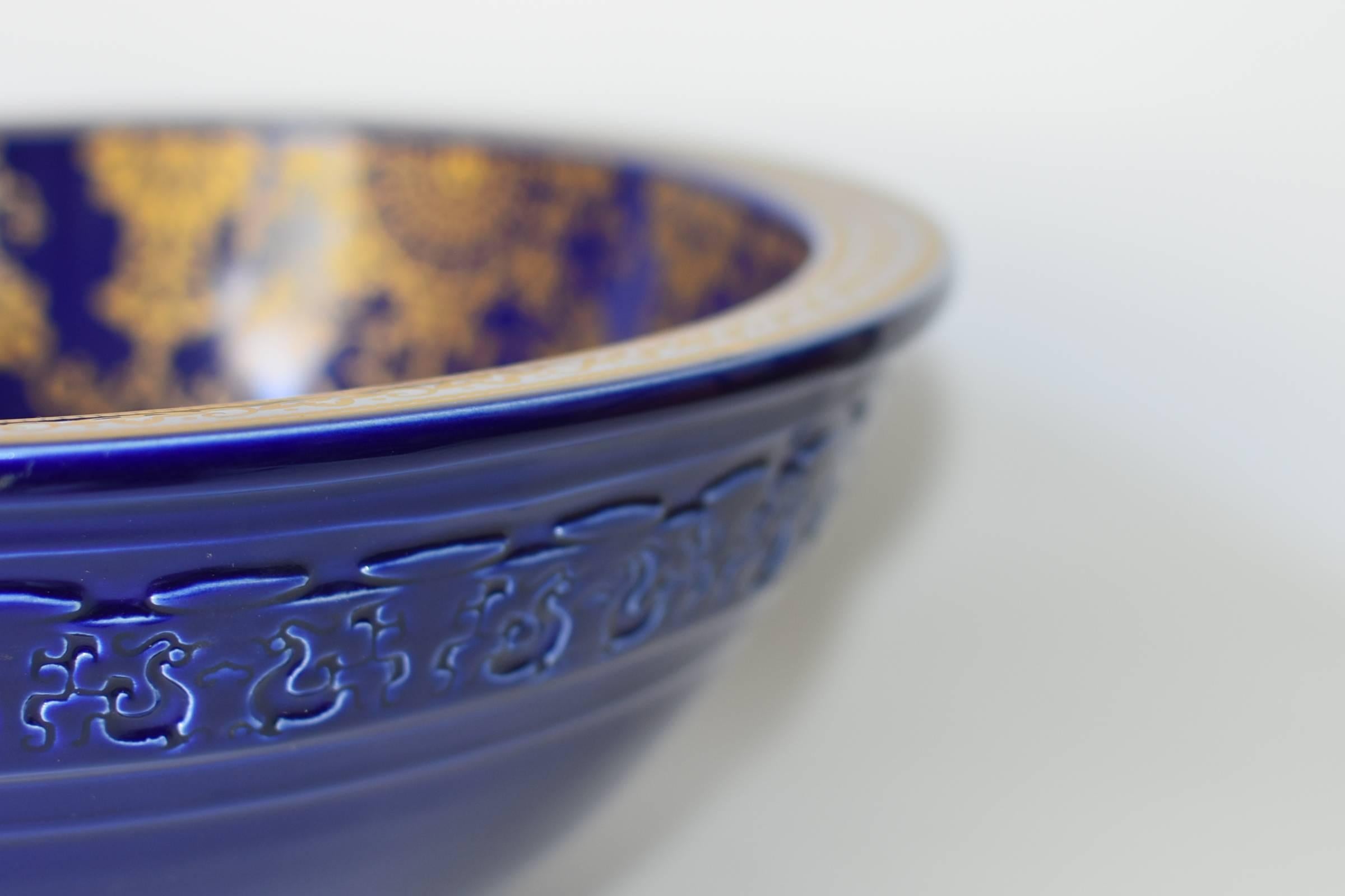 Cobalt Blue Ceramic Sink with Gold Flora 4