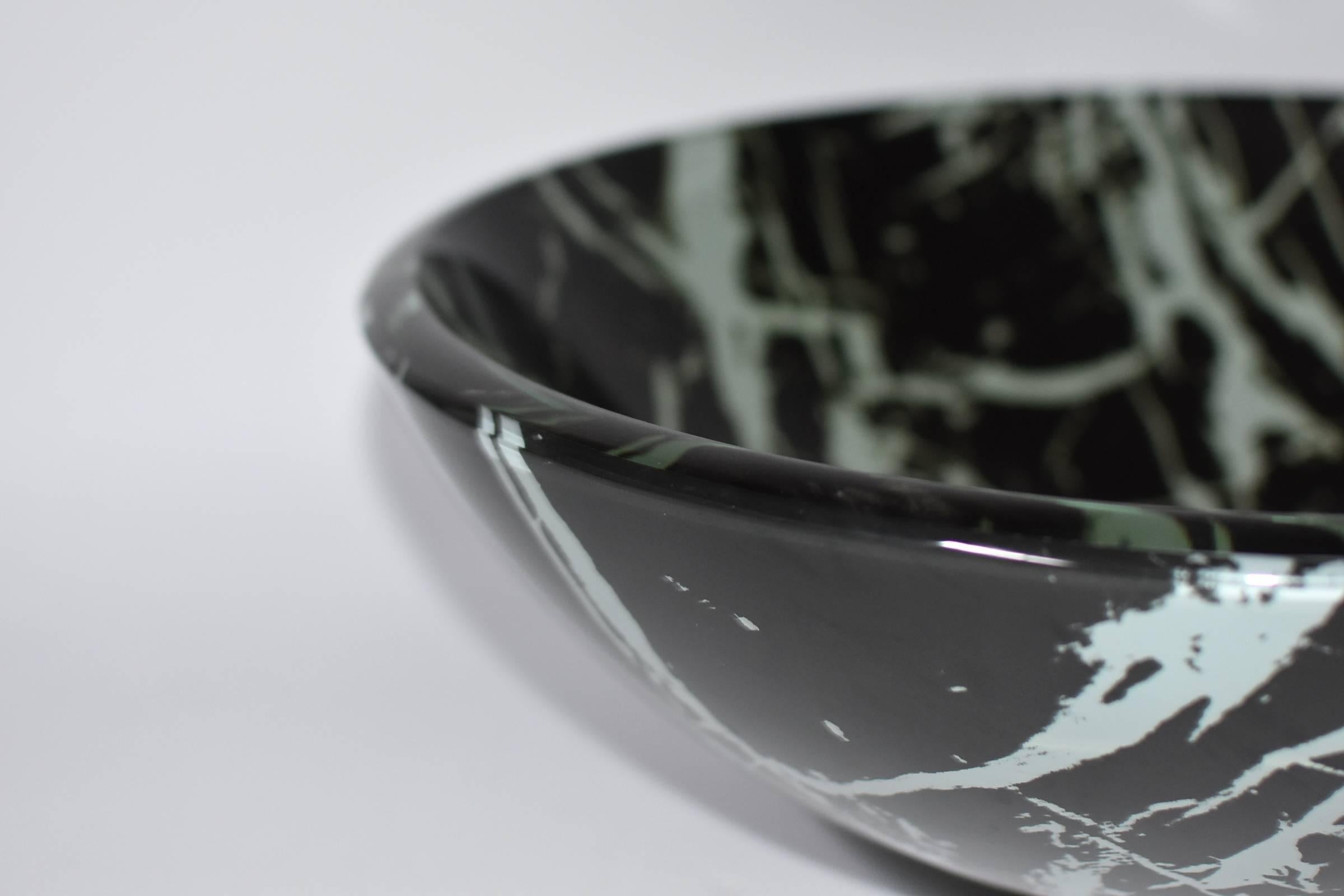 Contemporary Black and White Glass Sink with Marble Pattern