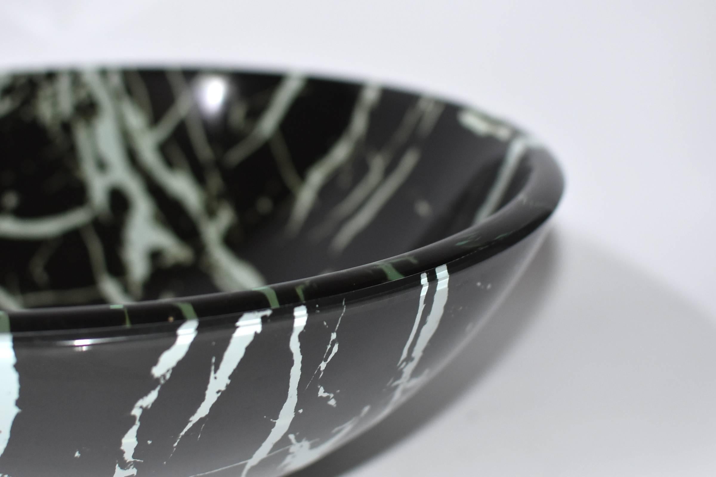 Black and White Glass Sink with Marble Pattern 1