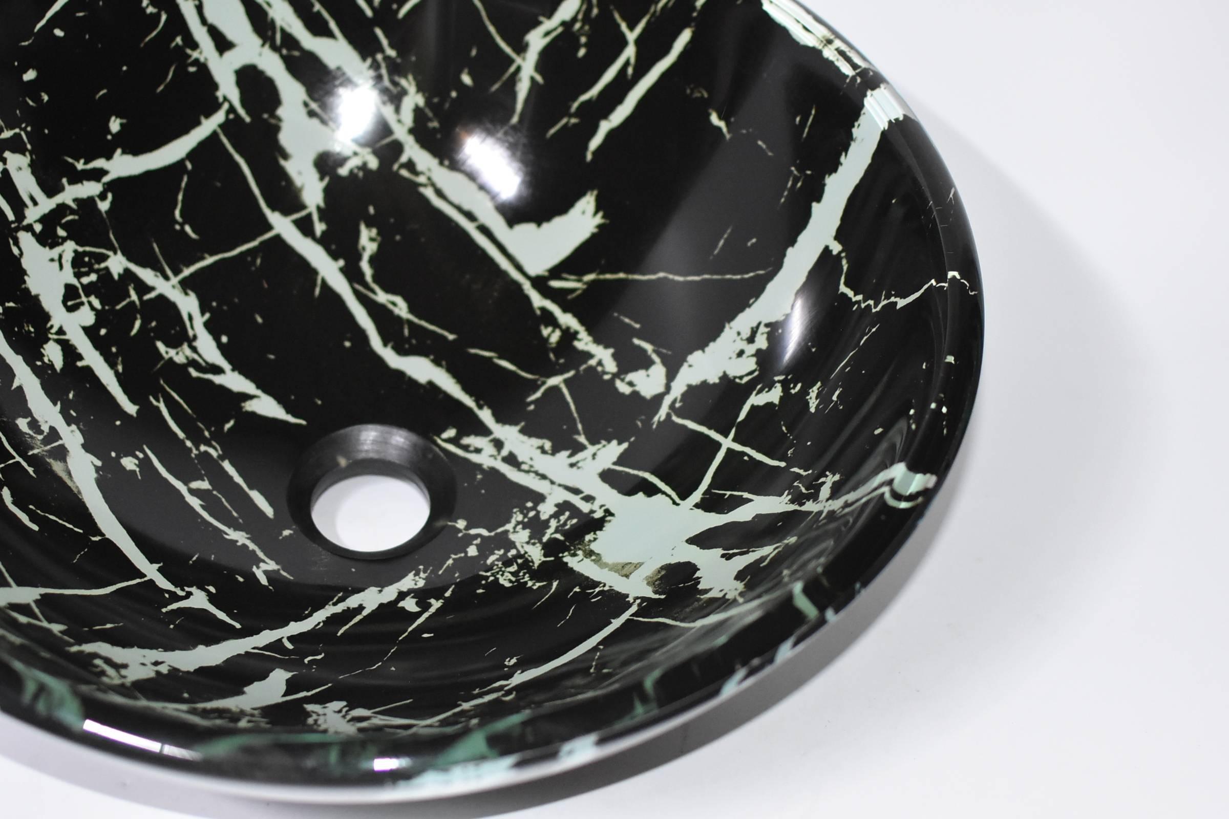 Black and White Glass Sink with Marble Pattern 6