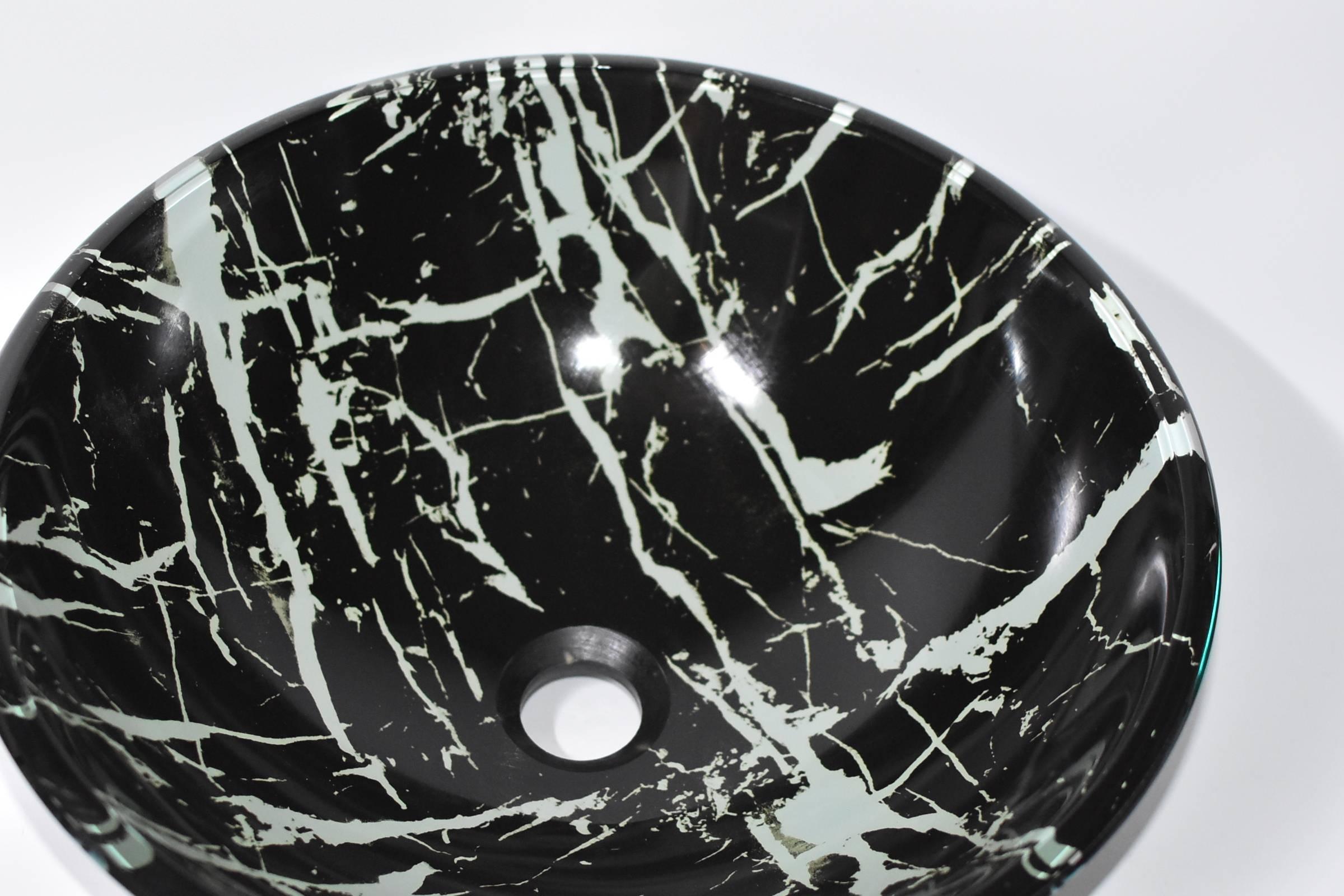 Black and White Glass Sink with Marble Pattern In Excellent Condition In Somis, CA