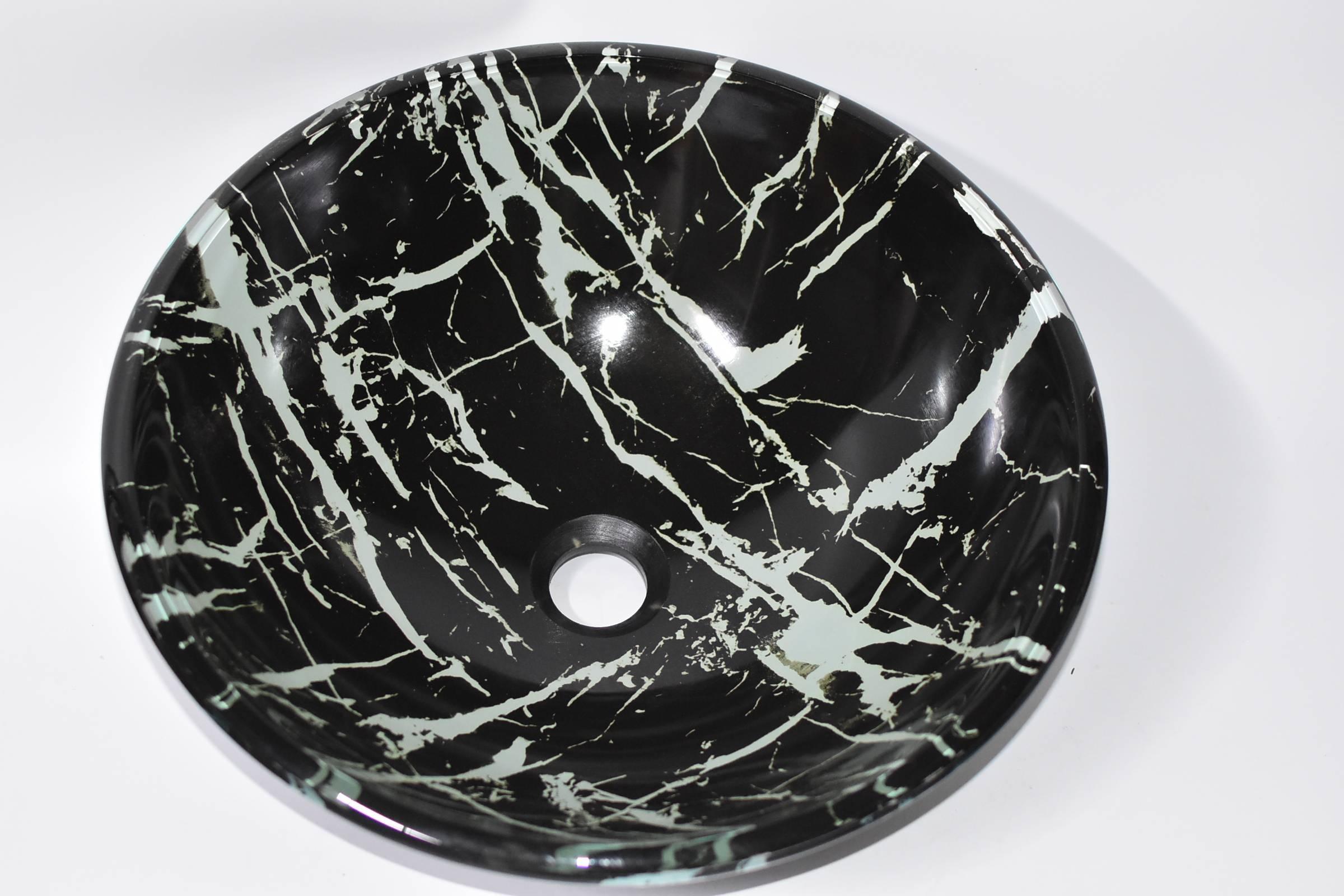 Black and White Glass Sink with Marble Pattern 4