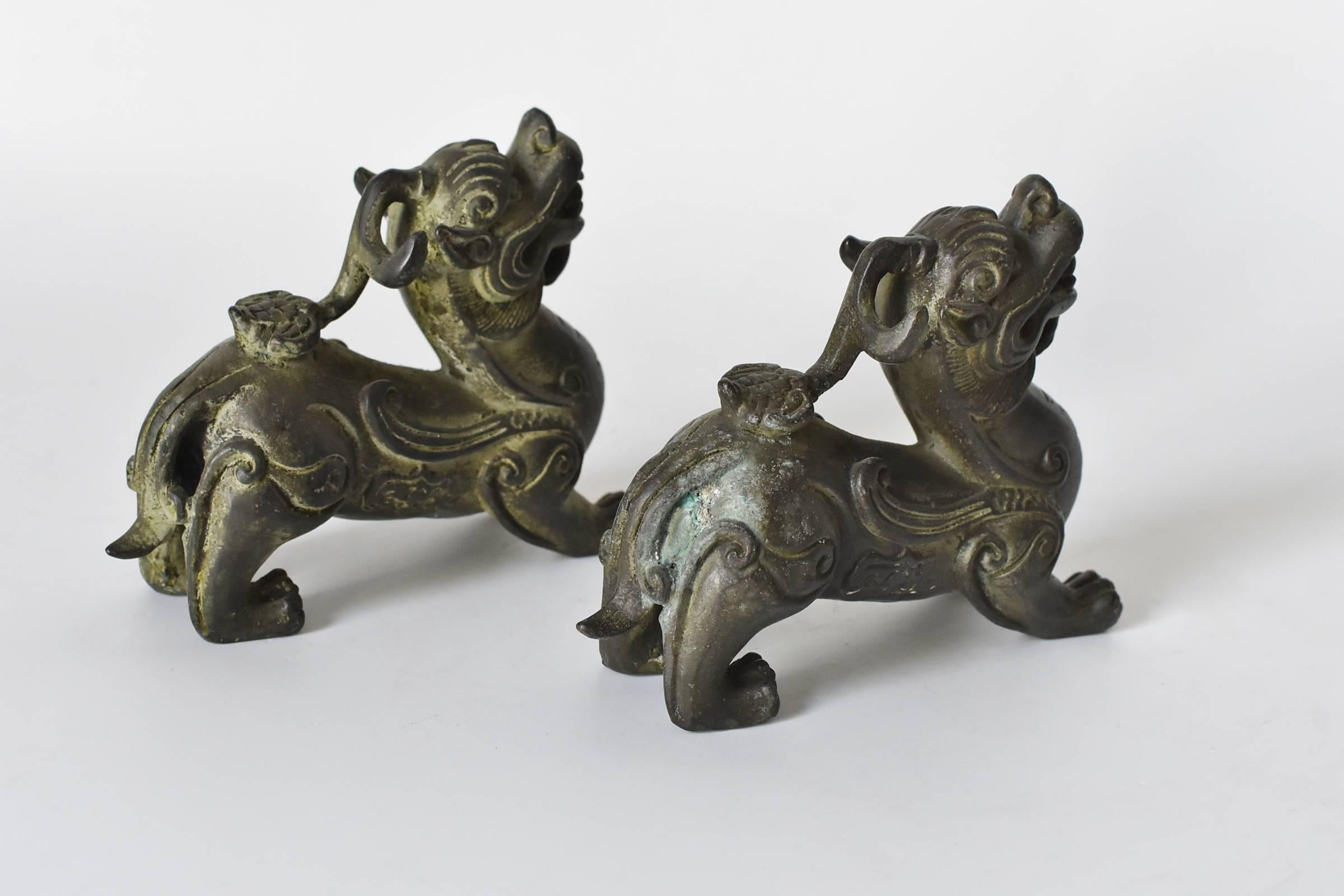 Chinese Pair of Bronze Pixiu Wealth Dragons, Paperweights