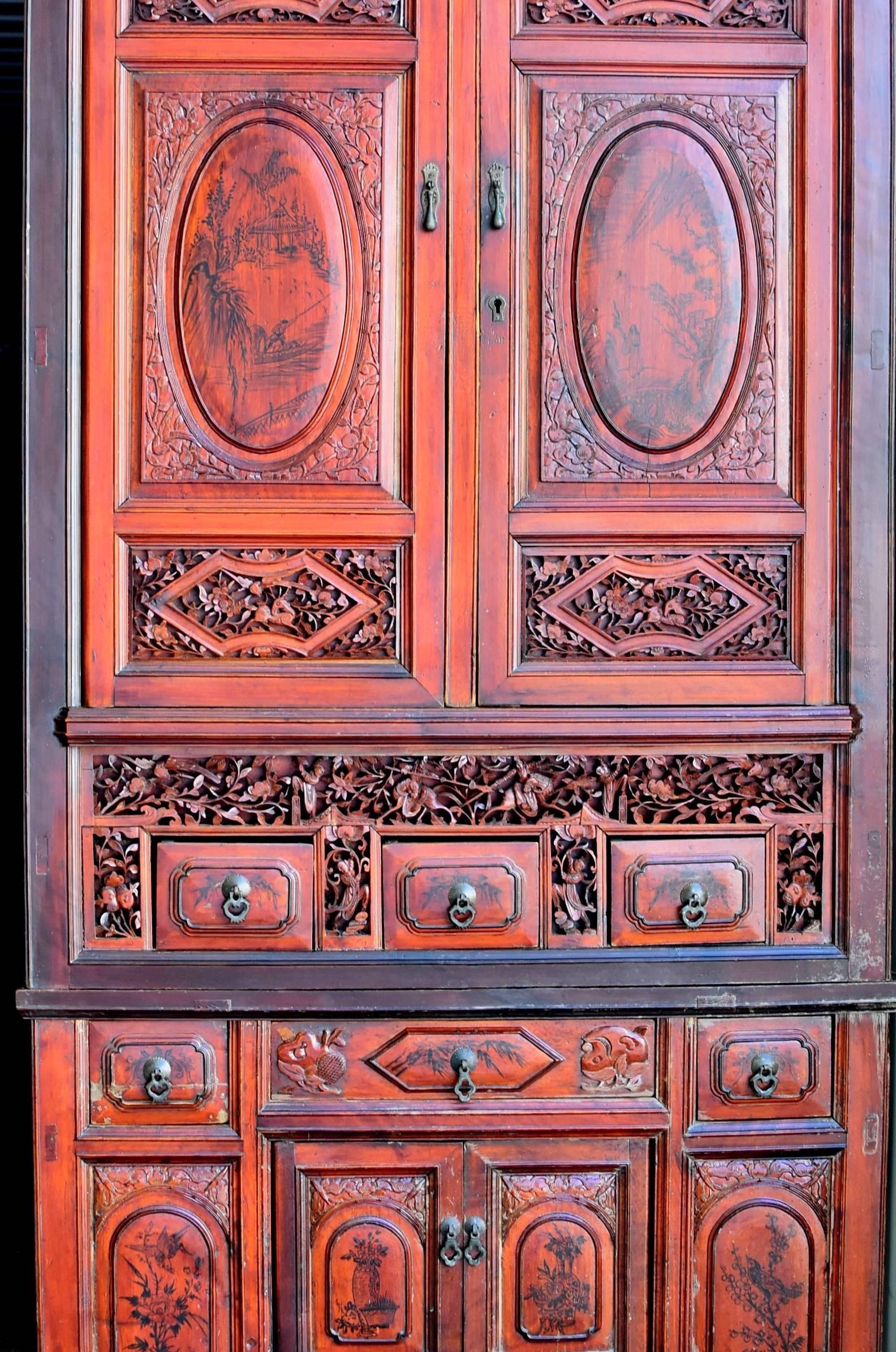 Hand-Carved Antique Fully Carved Scholar's Cabinet For Sale