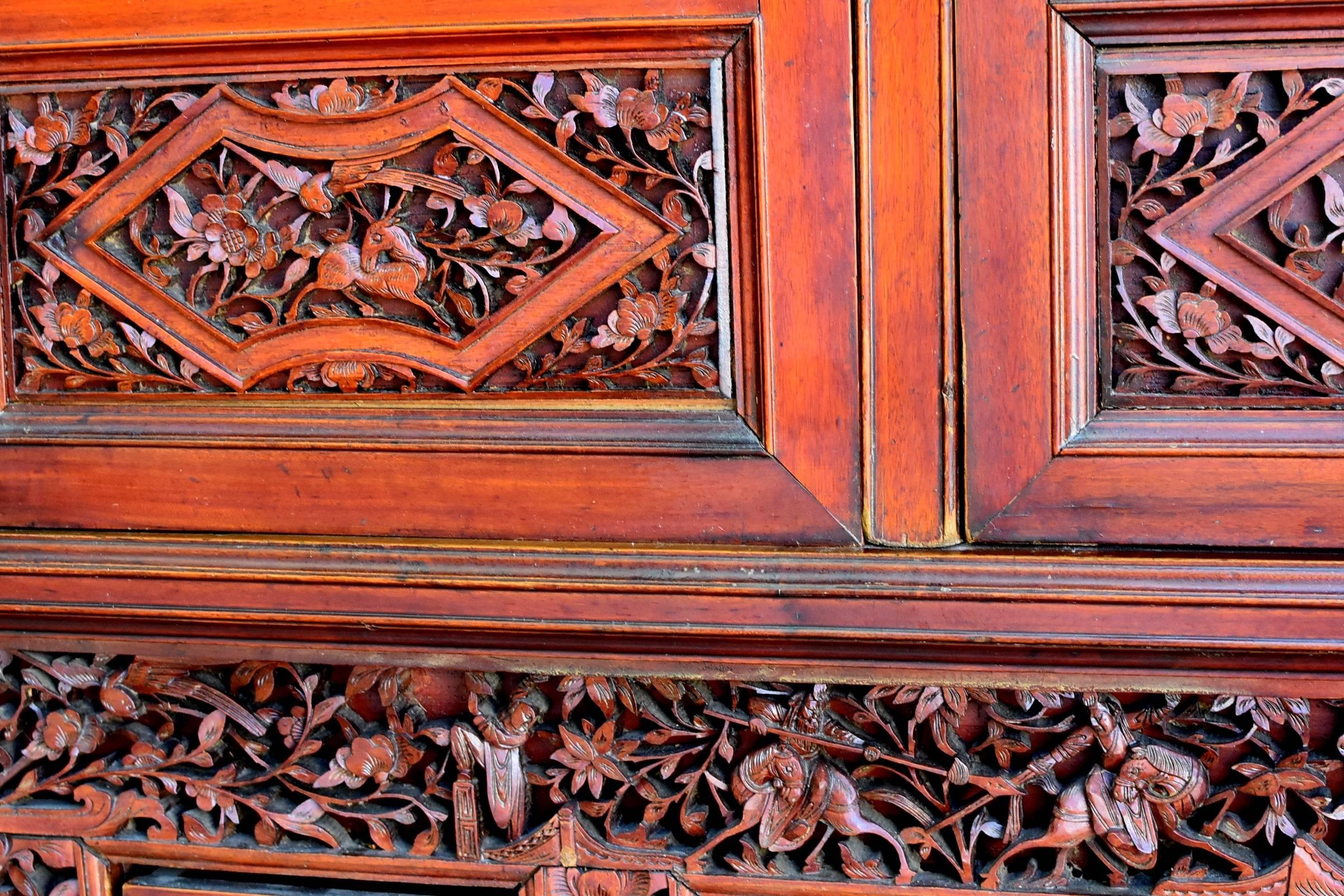 Wood Antique Fully Carved Scholar's Cabinet