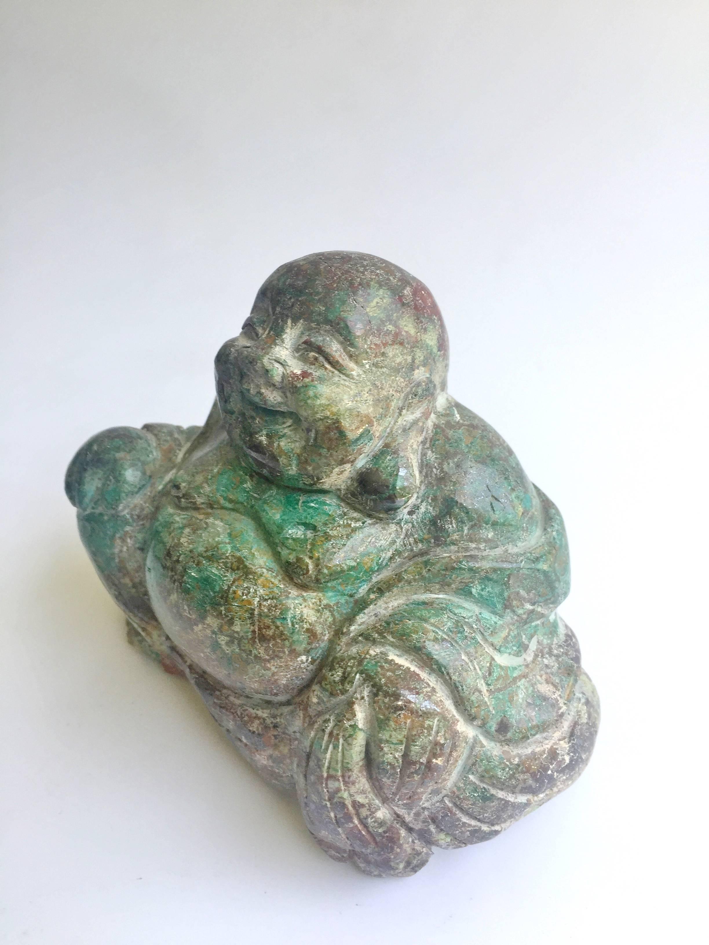 Hand-Carved Happy Buddha, Stone Buddha Sculpture