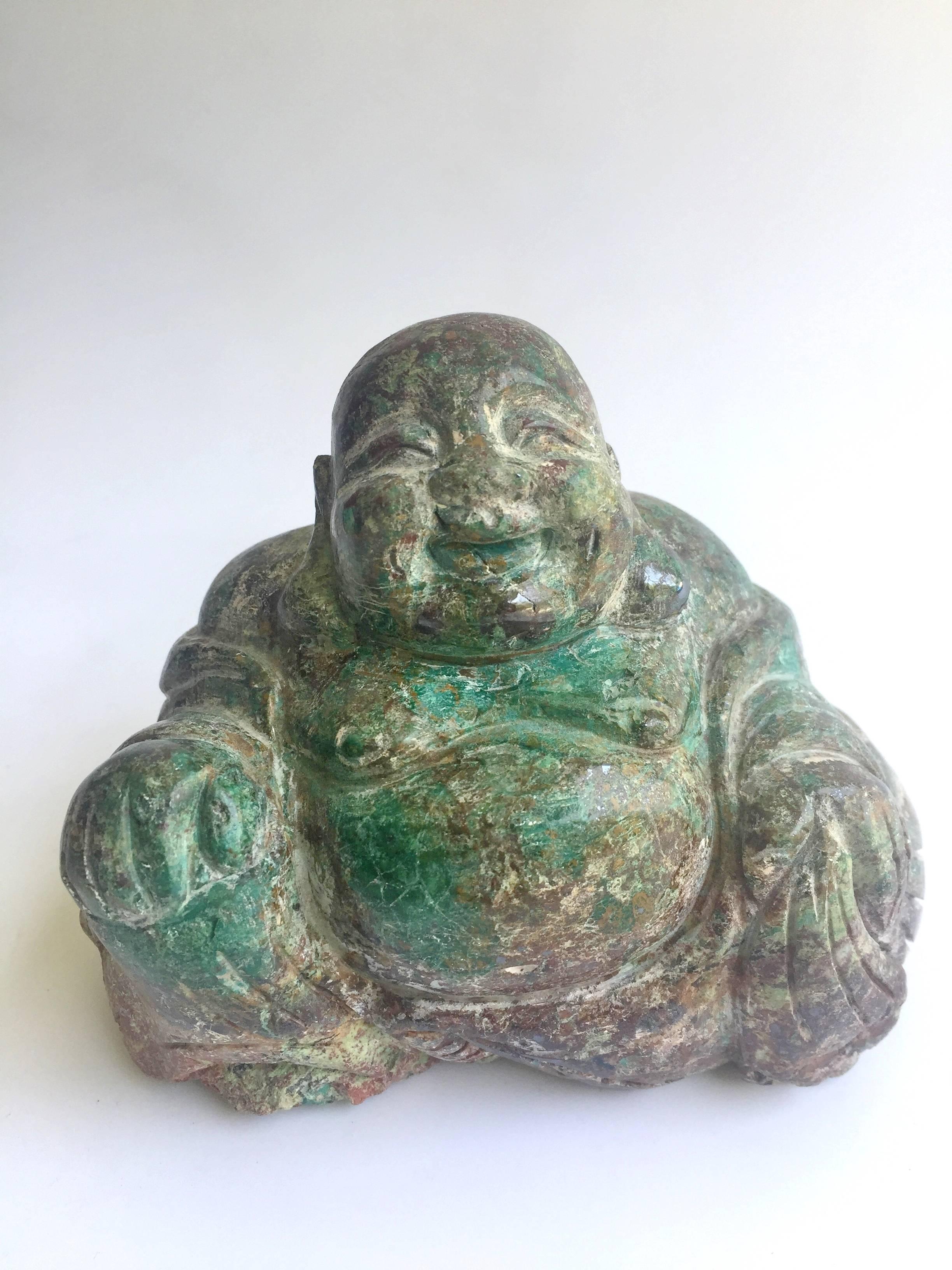 Happy Buddha, Stone Buddha Sculpture In Good Condition In Somis, CA