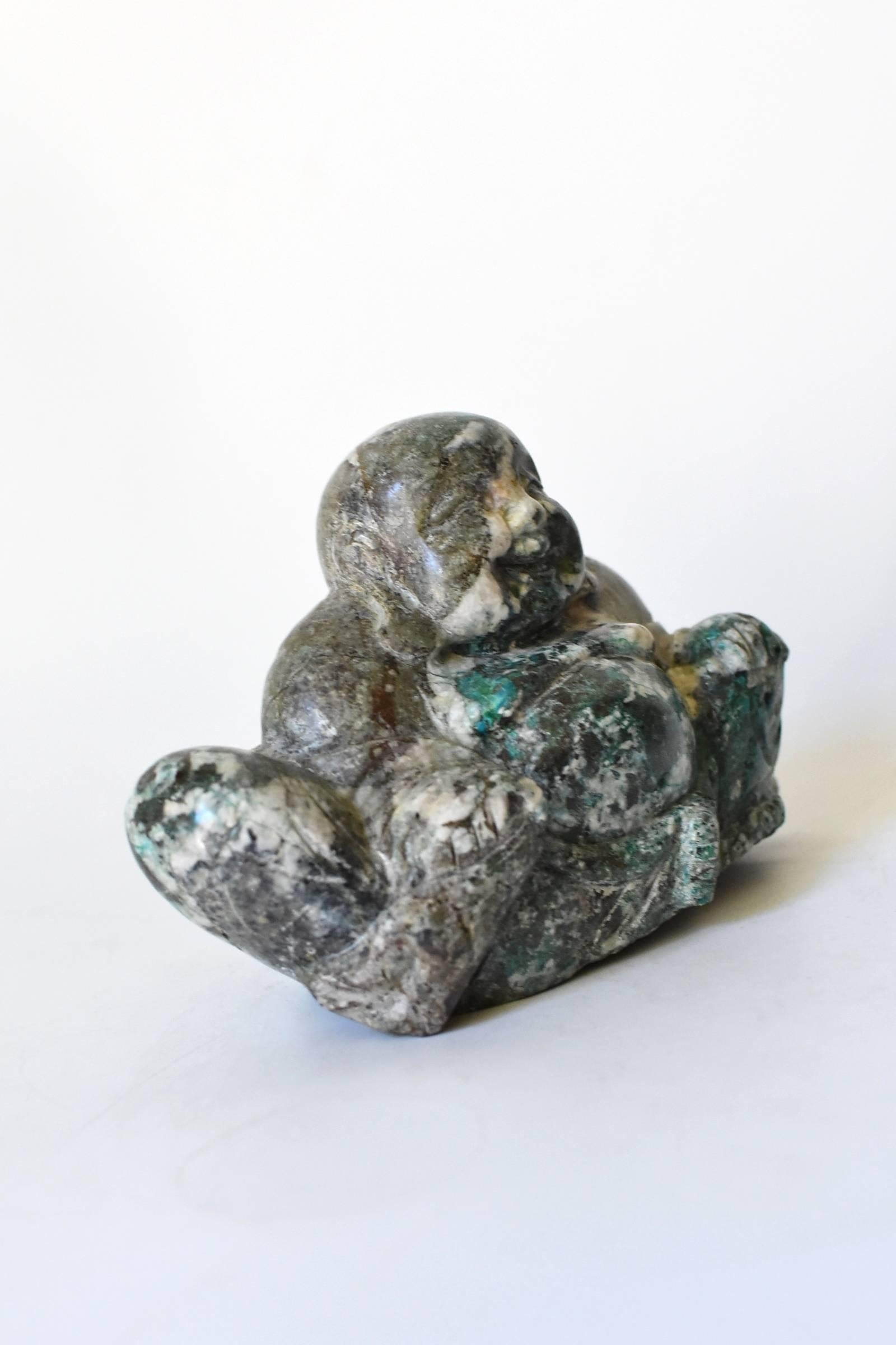 Stone Happy Buddha, Chrysocolla In Excellent Condition In Somis, CA
