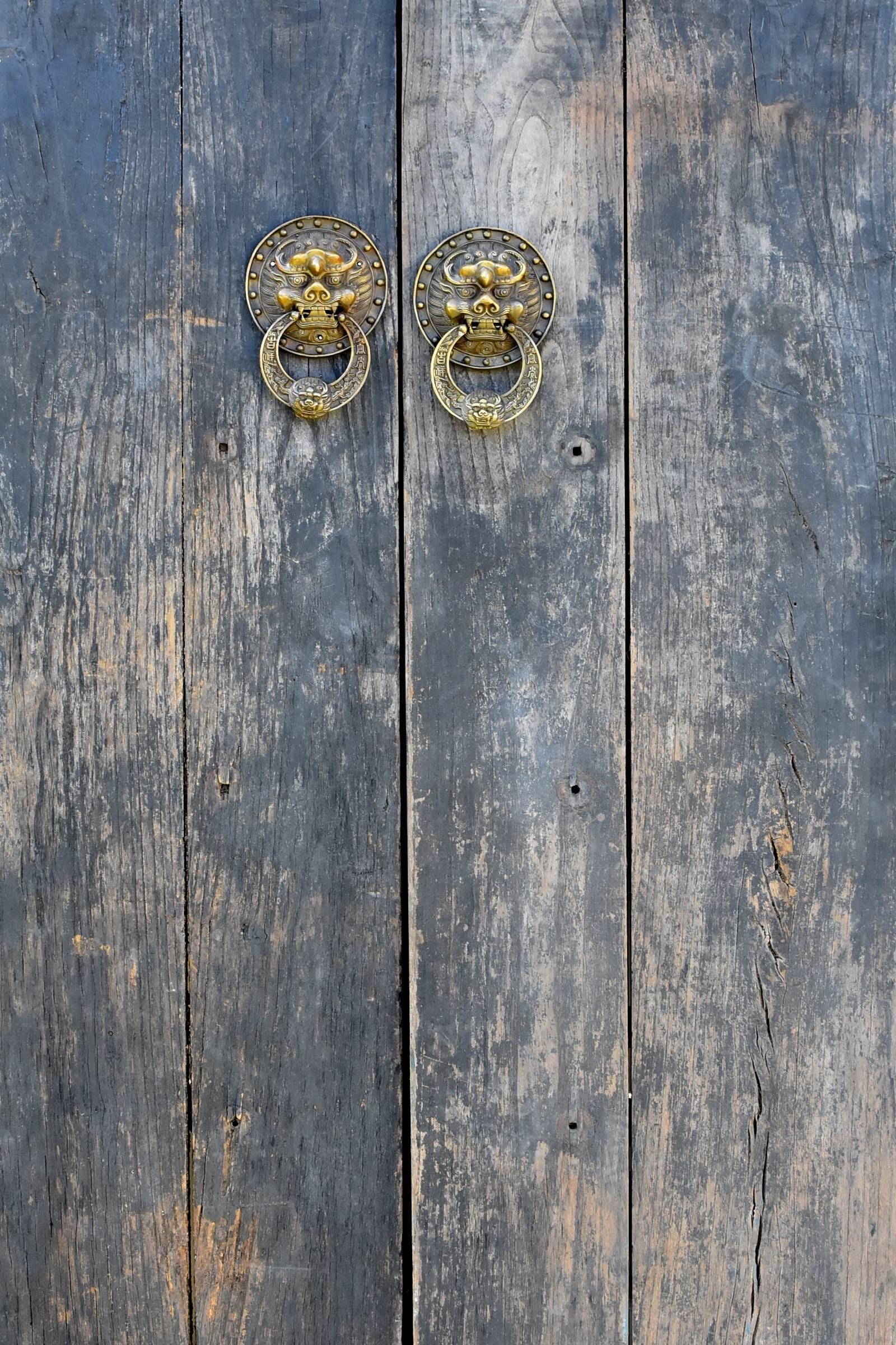 Rustic Antique Doors with Brass Knockers In Good Condition In Somis, CA