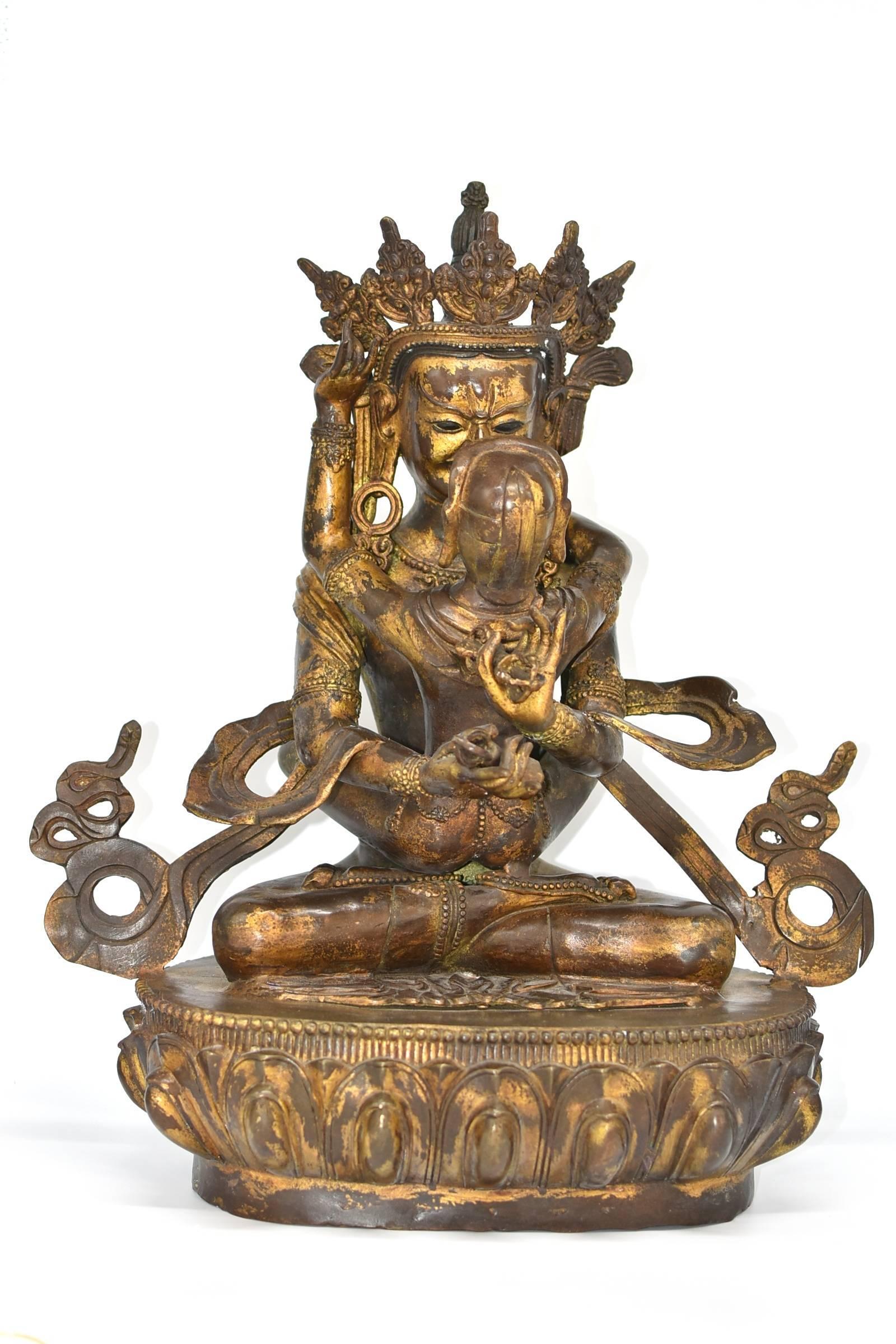 A rare, exquisite statue of the joined Tibetan Deities Yab-yum (in Tibetan 