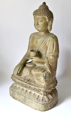 Large Pale Green Bronze Buddha Statue