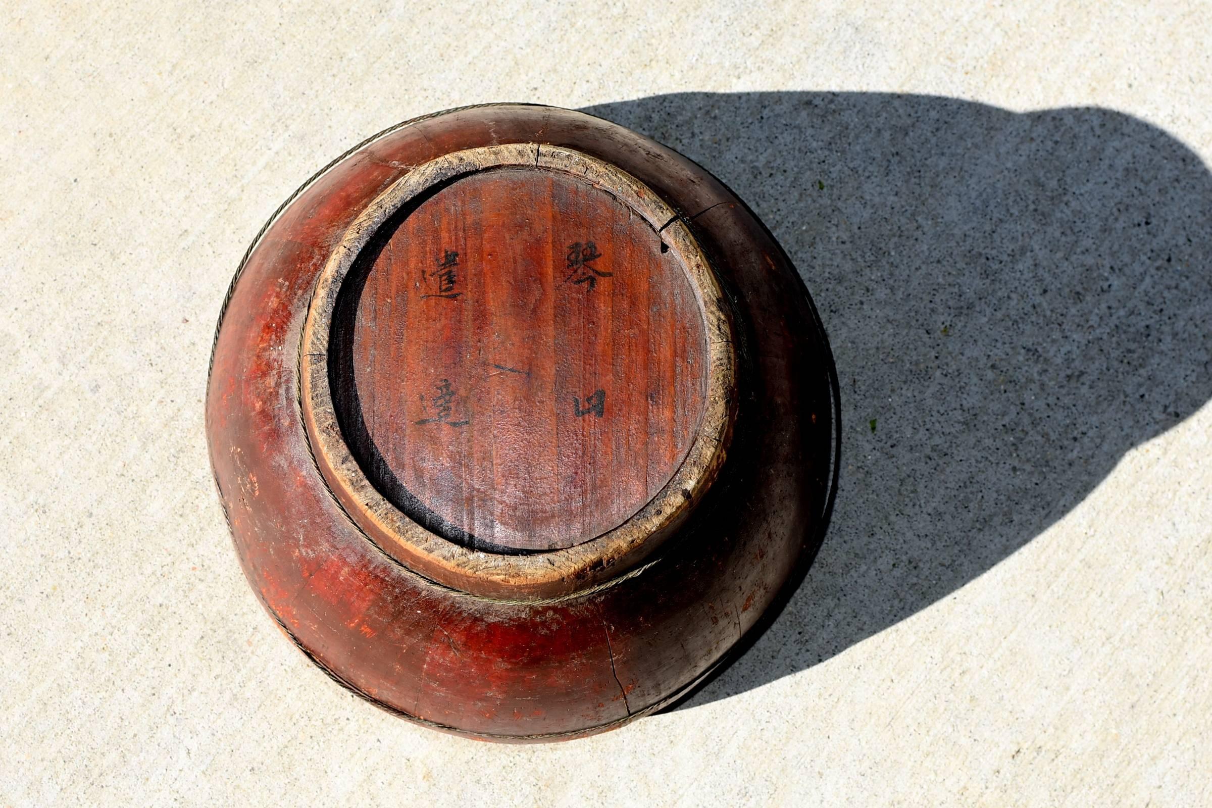 Antique Chinese Wooden Bucket, Signed 4