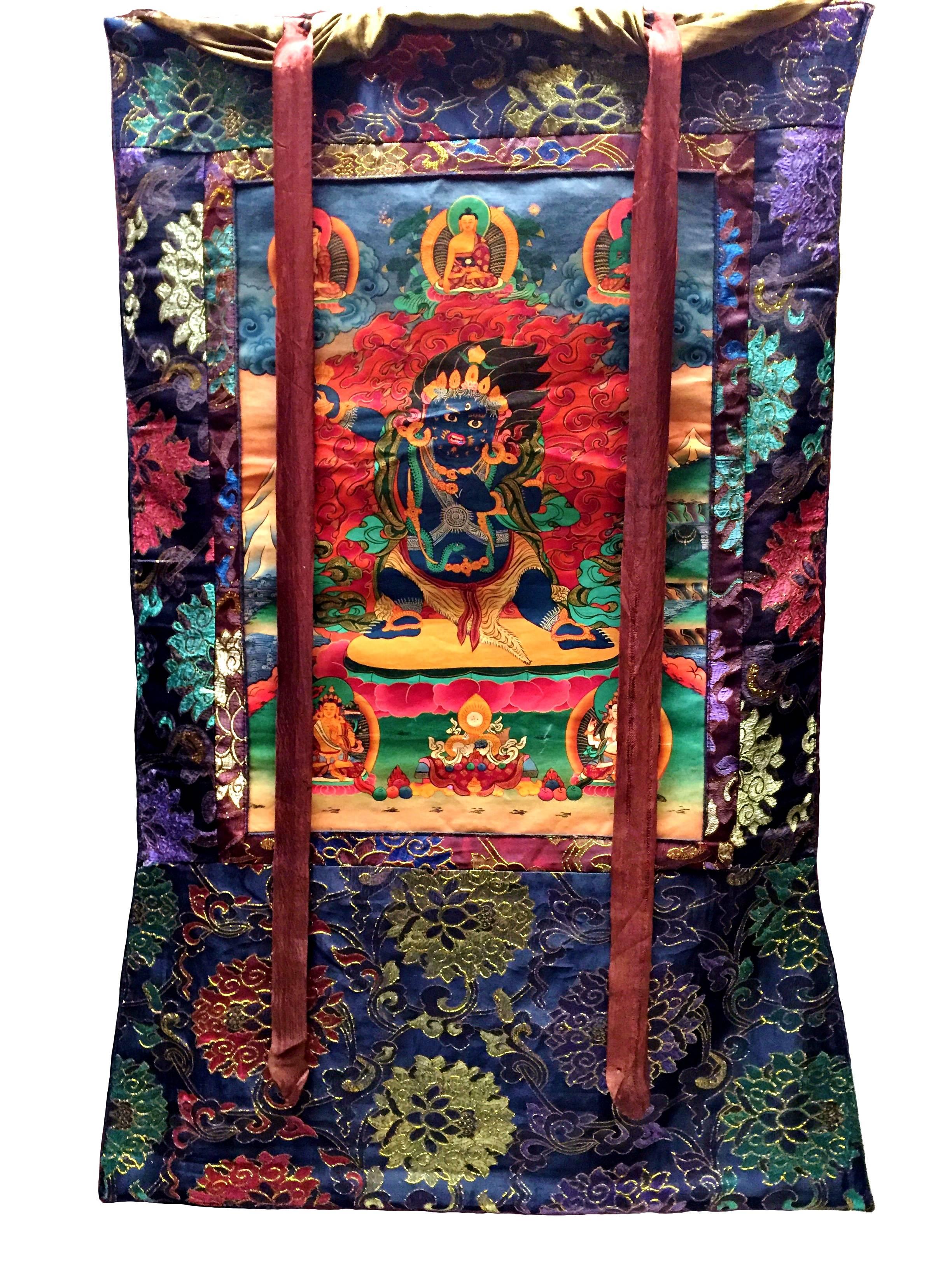 Tibetan Thanka Dorje Drolo, Hand-Painted In Excellent Condition In Somis, CA
