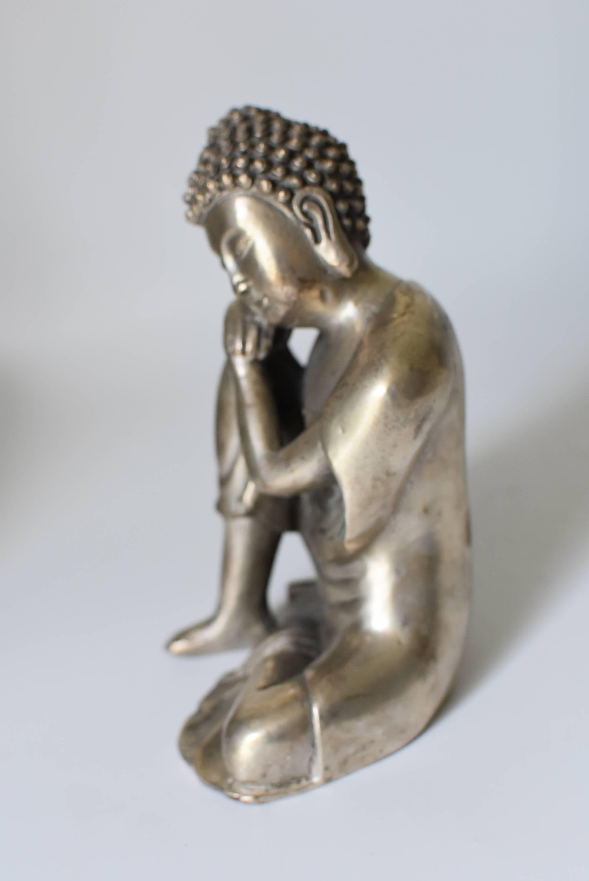 Silvered Brass Buddha Statue, a Thinking Buddha 3