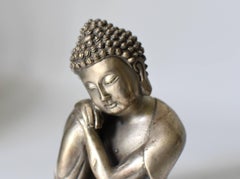 Silvered Brass Buddha Statue, a Thinking Buddha