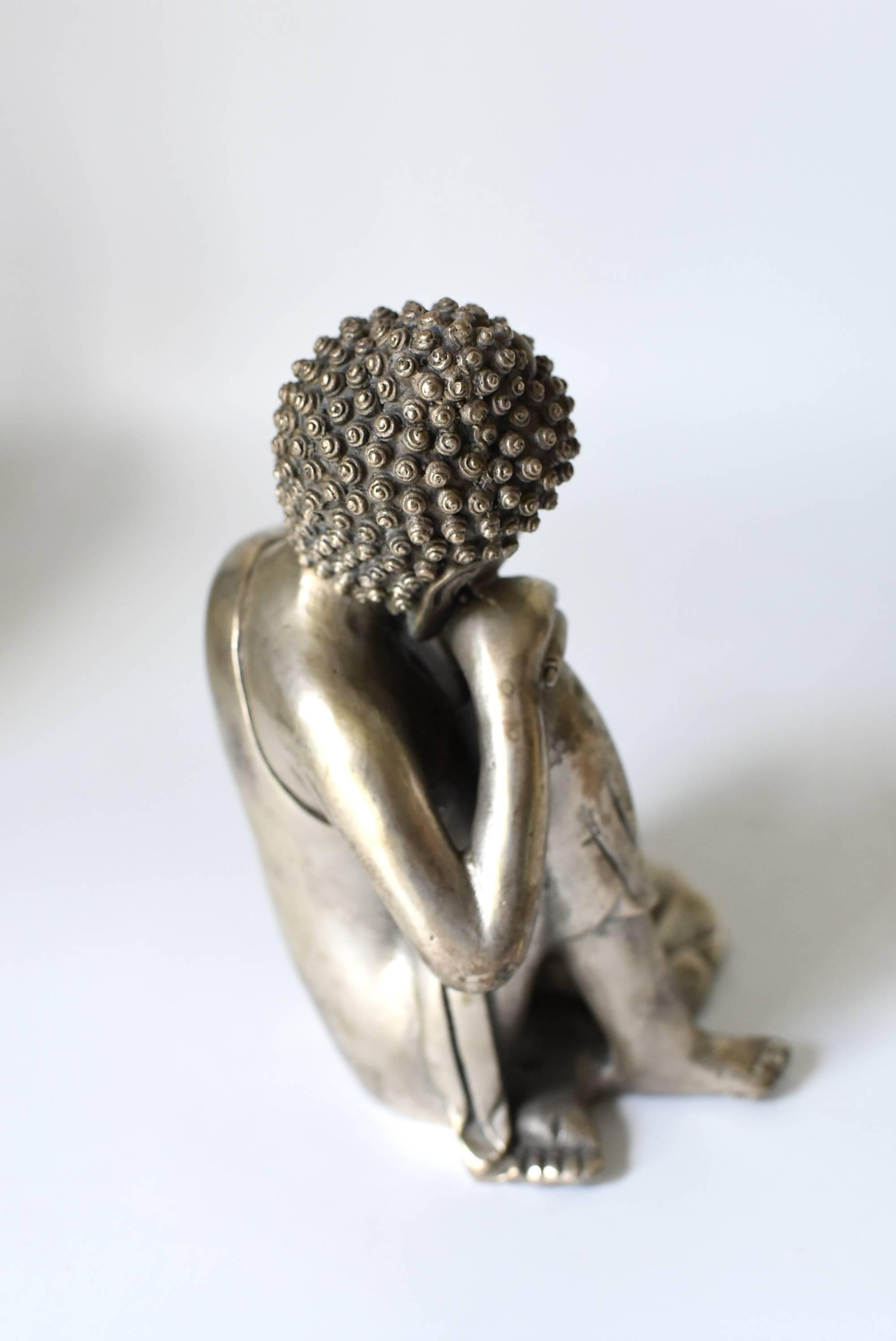 Silvered Brass Buddha Statue, a Thinking Buddha 2