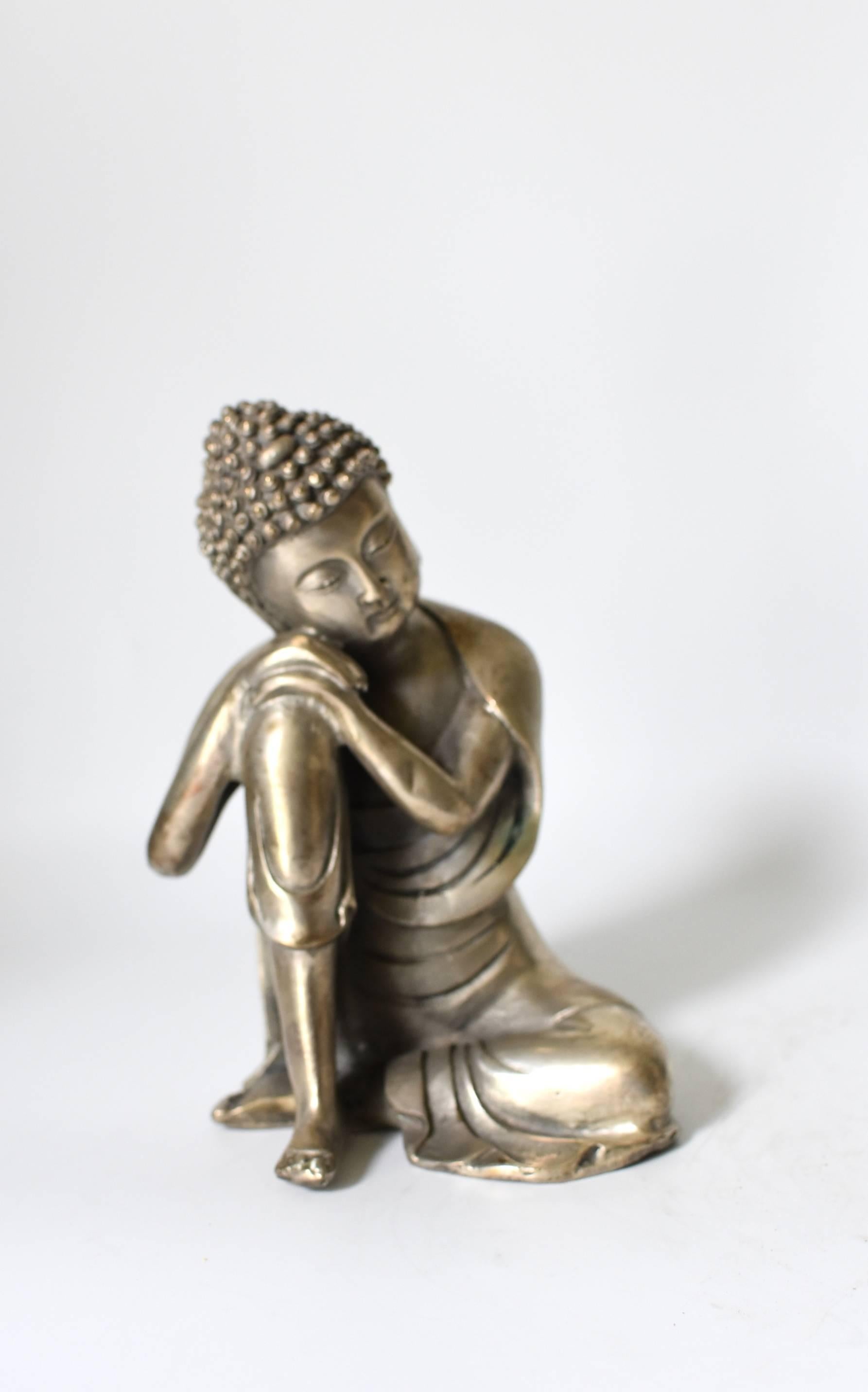Silvered Brass Buddha Statue, a Thinking Buddha 4
