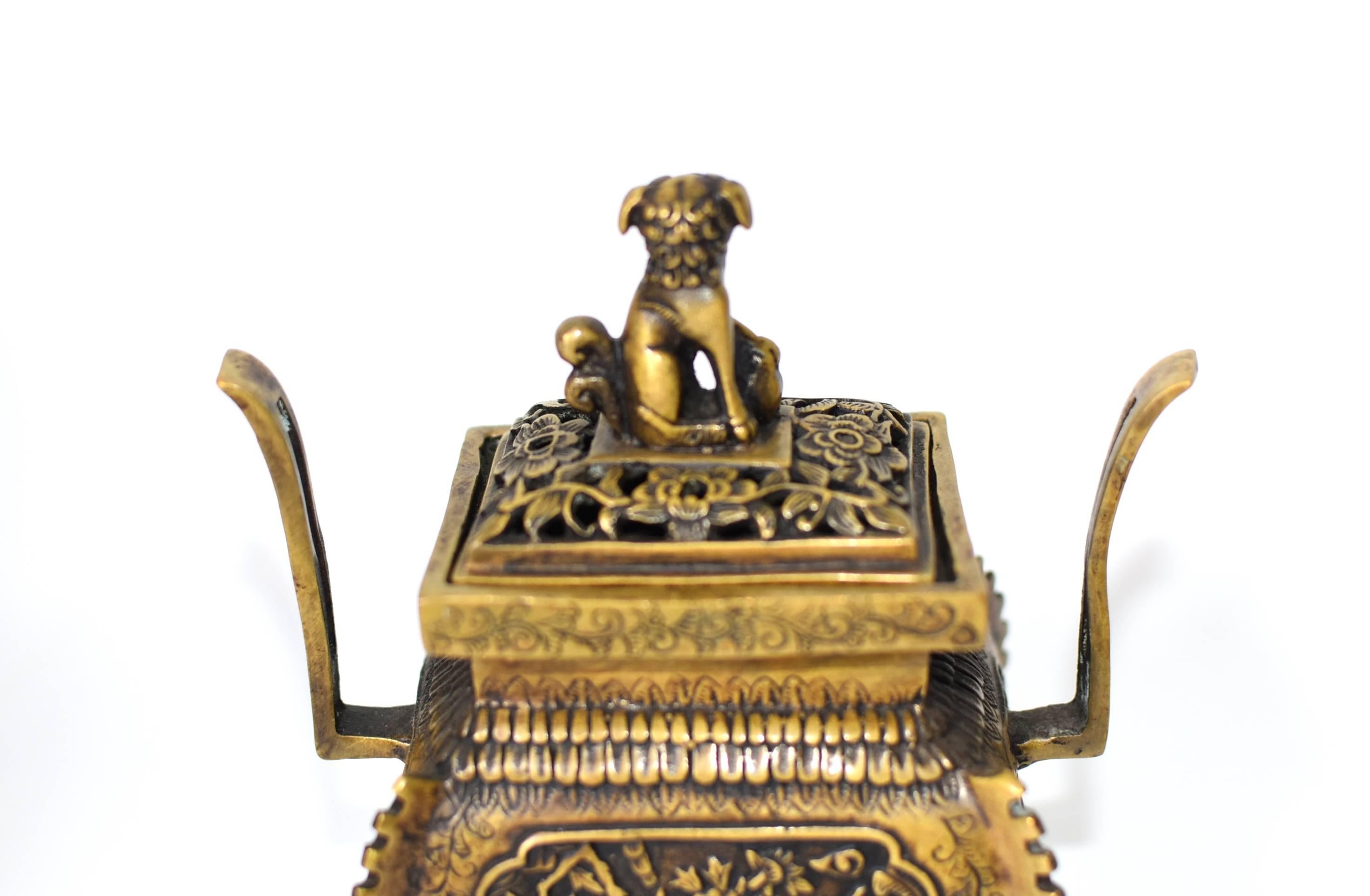 20th Century Brass Incense Burner with Foo Dog