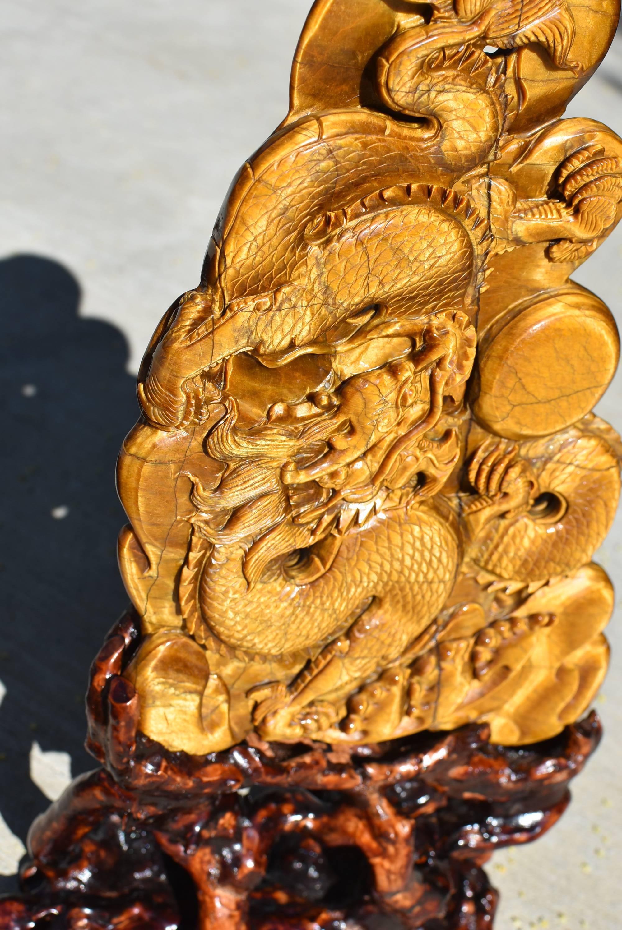 Huge Natural Tiger's Eye Dragon Statue, 3.4 lb, Hand-Carved Gemstone  4