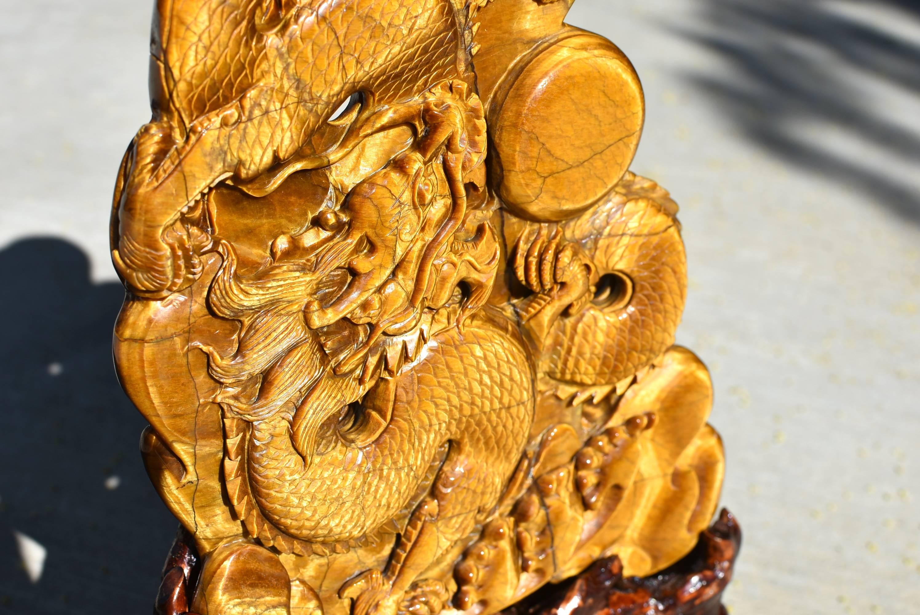 Huge Natural Tiger's Eye Dragon Statue, 3.4 lb, Hand-Carved Gemstone  1