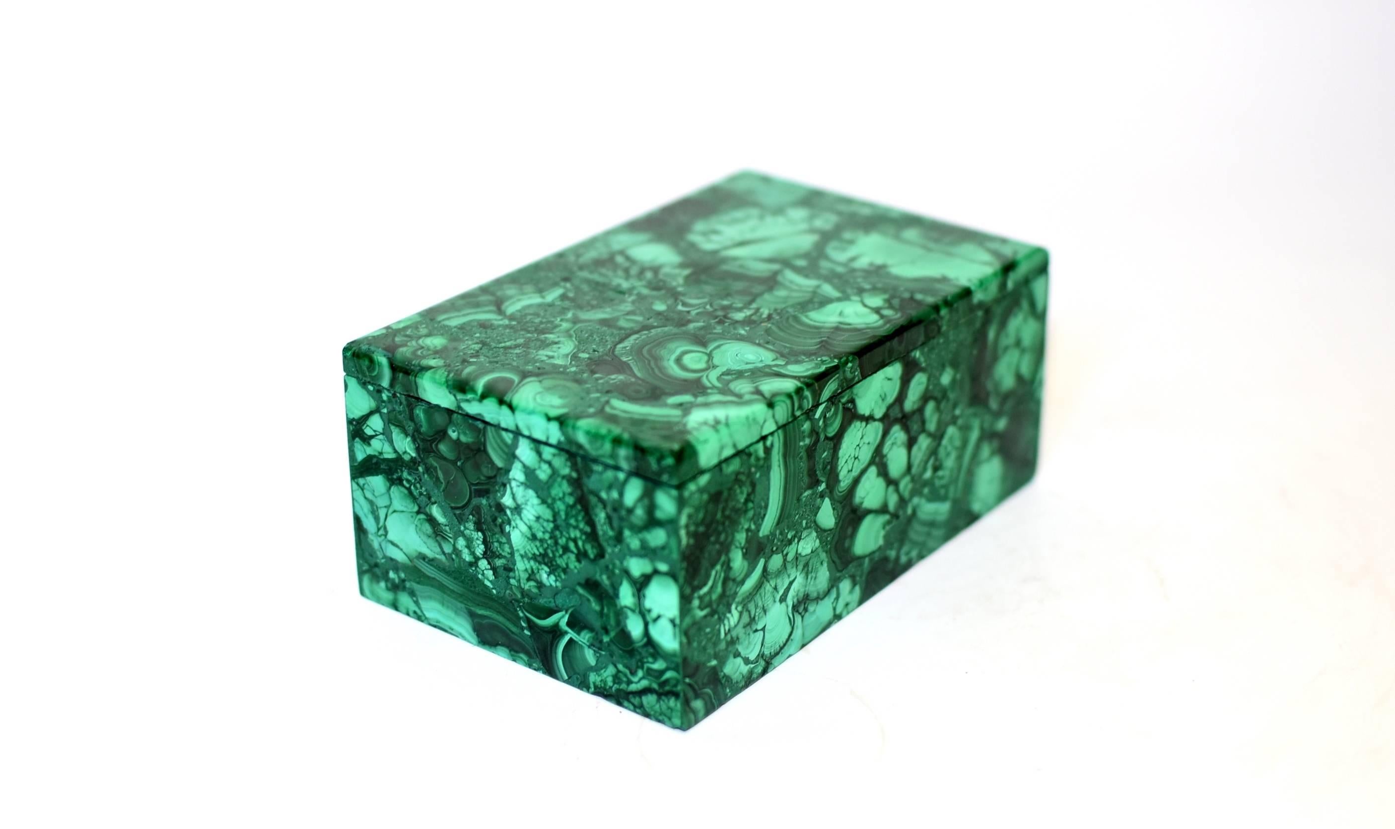 Hand-Crafted Large Natural Malachite Box, Gem Stone Jewelry Box