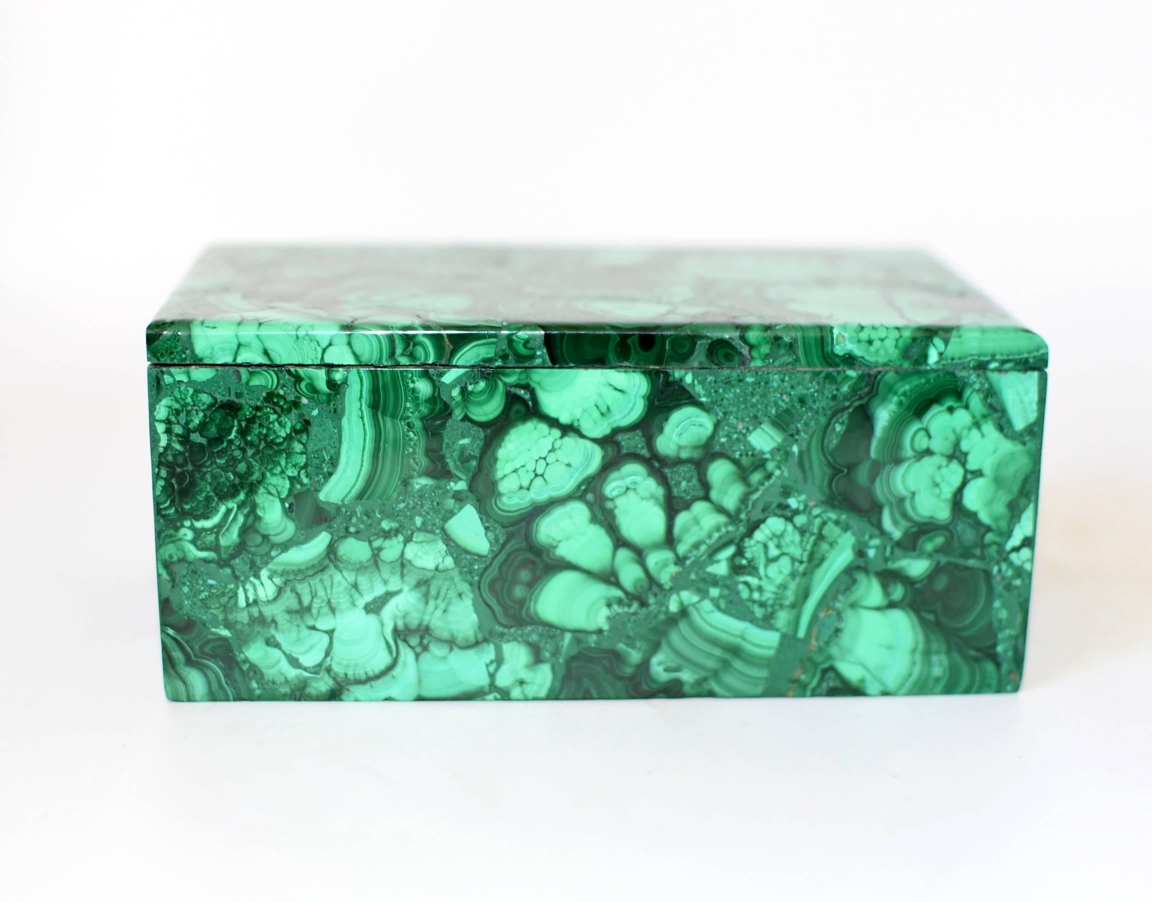 Large Natural Malachite Box, Gem Stone Jewelry Box In Excellent Condition In Somis, CA