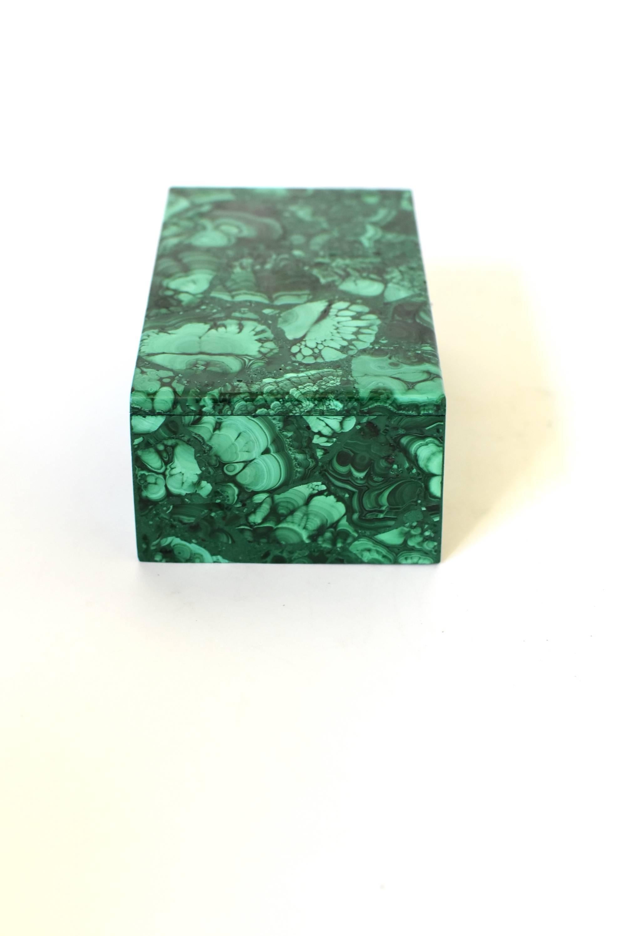 Contemporary Large Natural Malachite Box, Gem Stone Jewelry Box