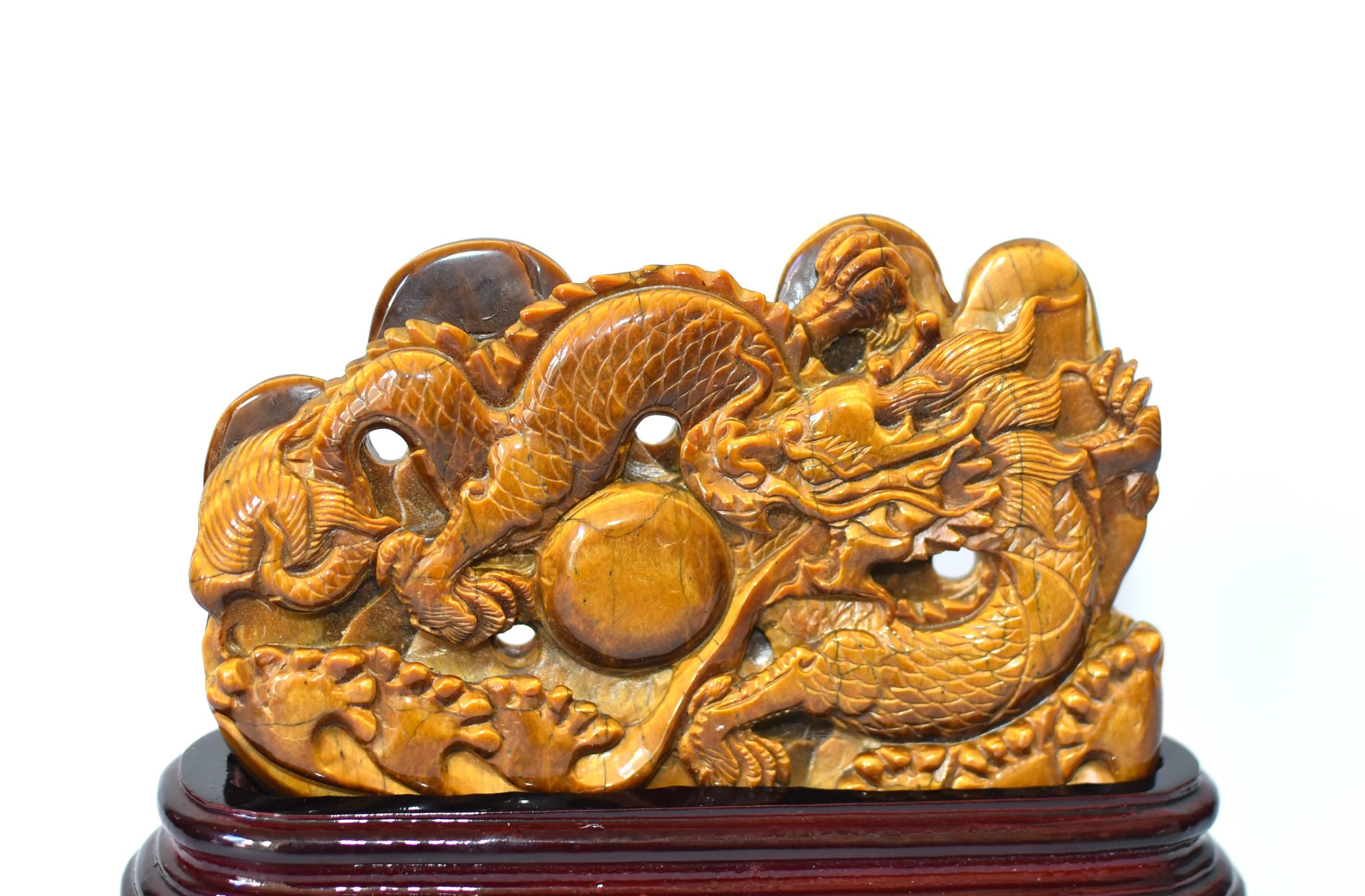 Natural Tiger's Eye Dragon Statue, 1.7 lb, Hand-Carved 1