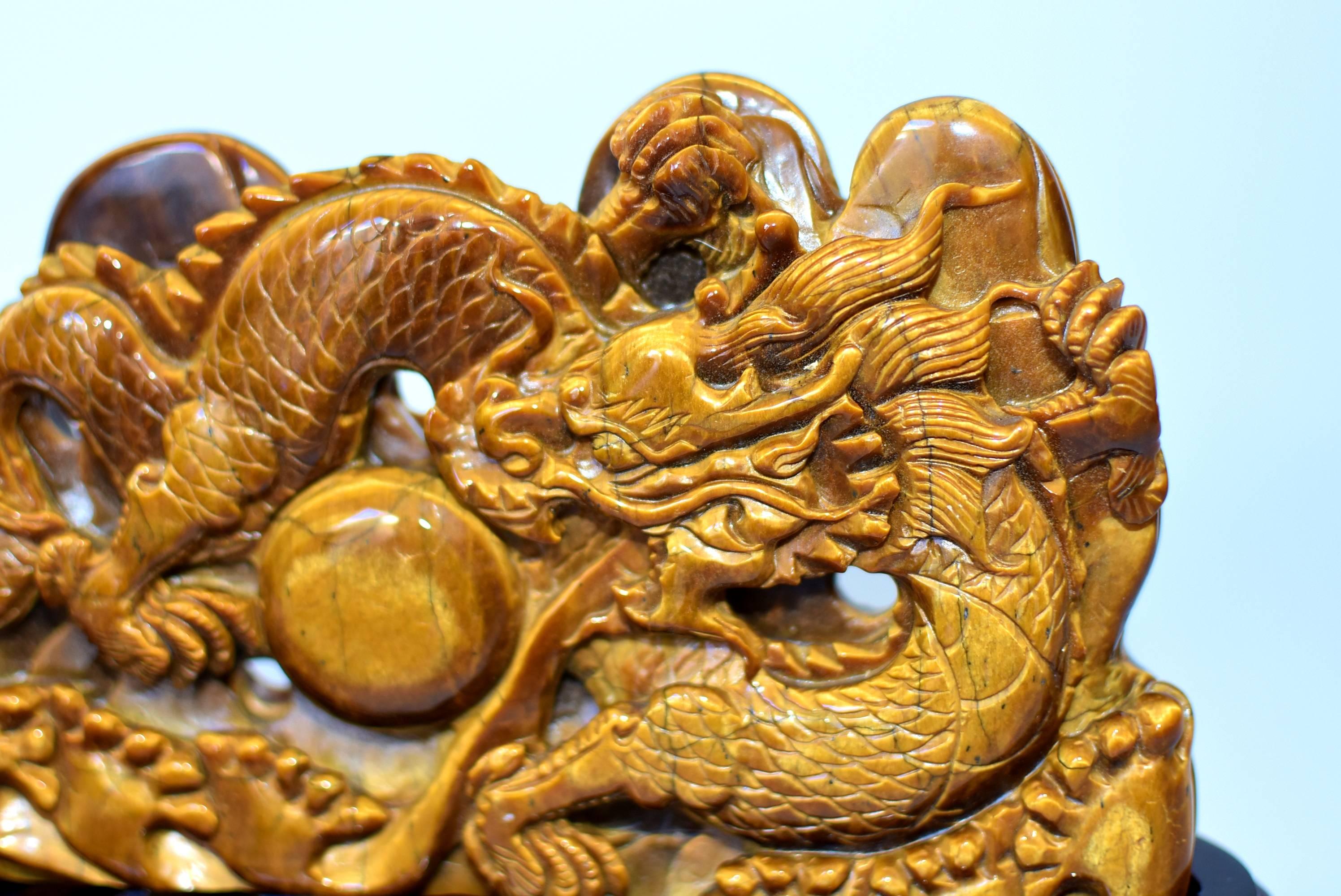 Natural Tiger's Eye Dragon Statue, 1.7 lb, Hand-Carved 3