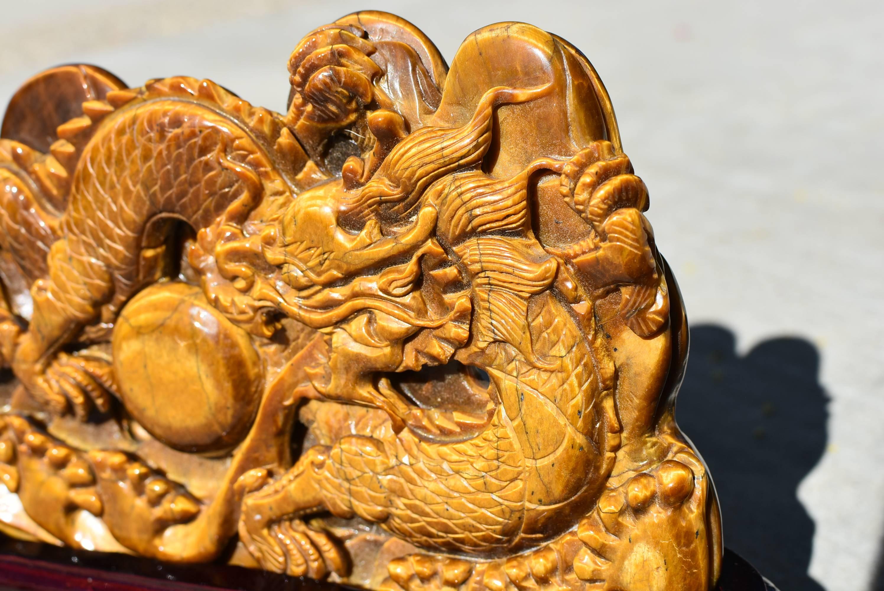 Natural Tiger's Eye Dragon Statue, 1.7 lb, Hand-Carved 4