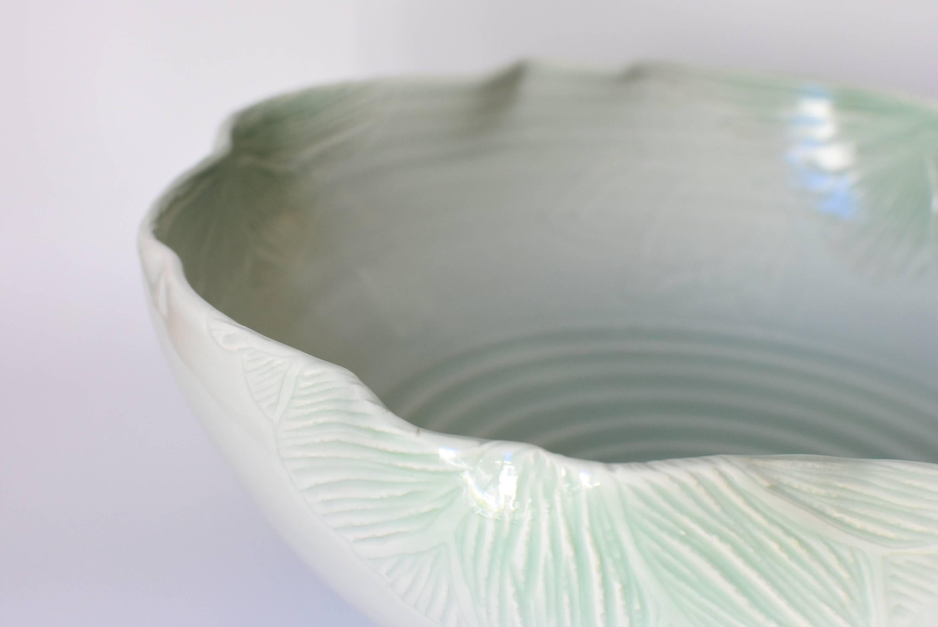 Pale Sage Green Ceramic Sink or Planter Hand-Painted 2