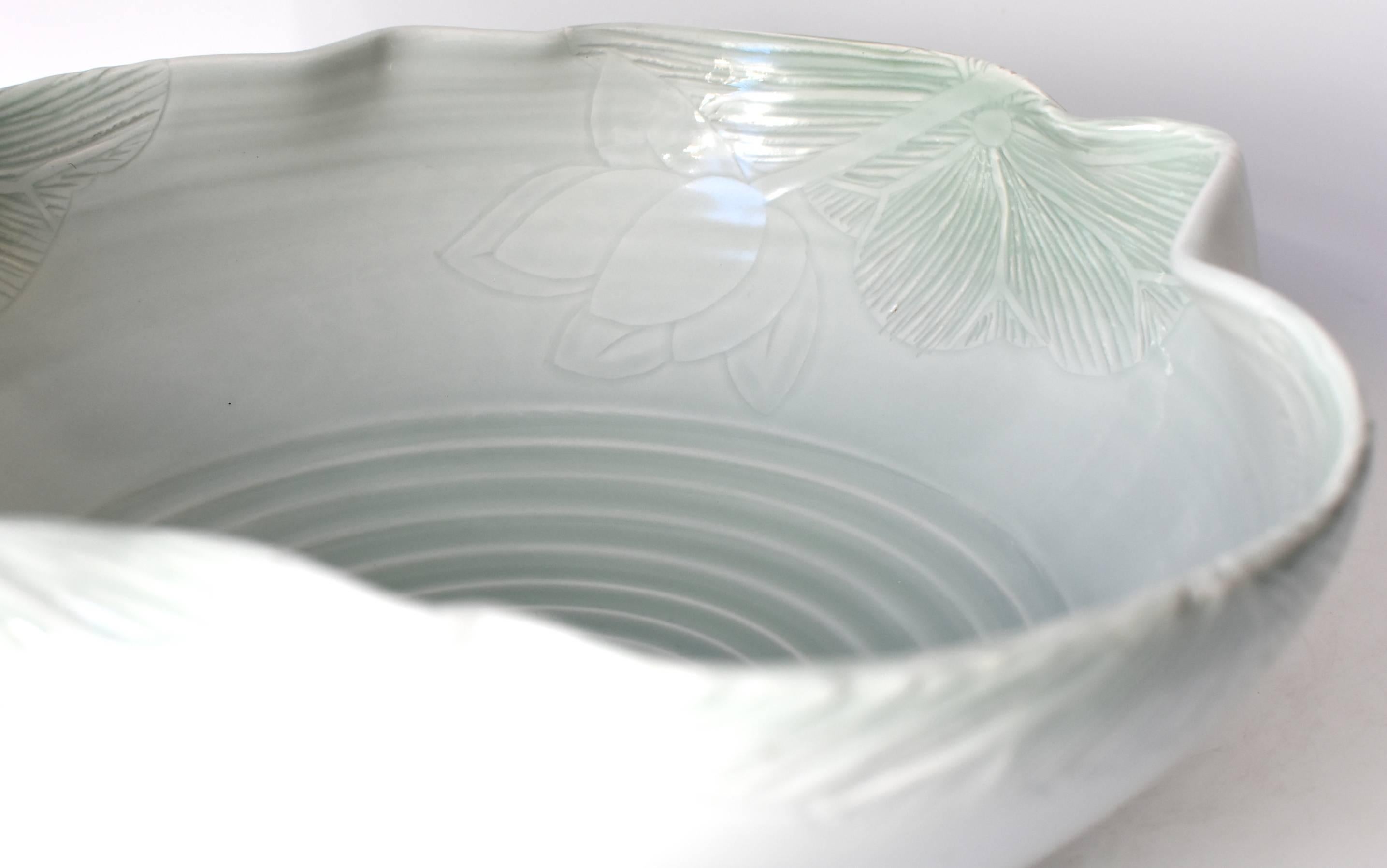 Pale Sage Green Ceramic Sink or Planter Hand-Painted 3