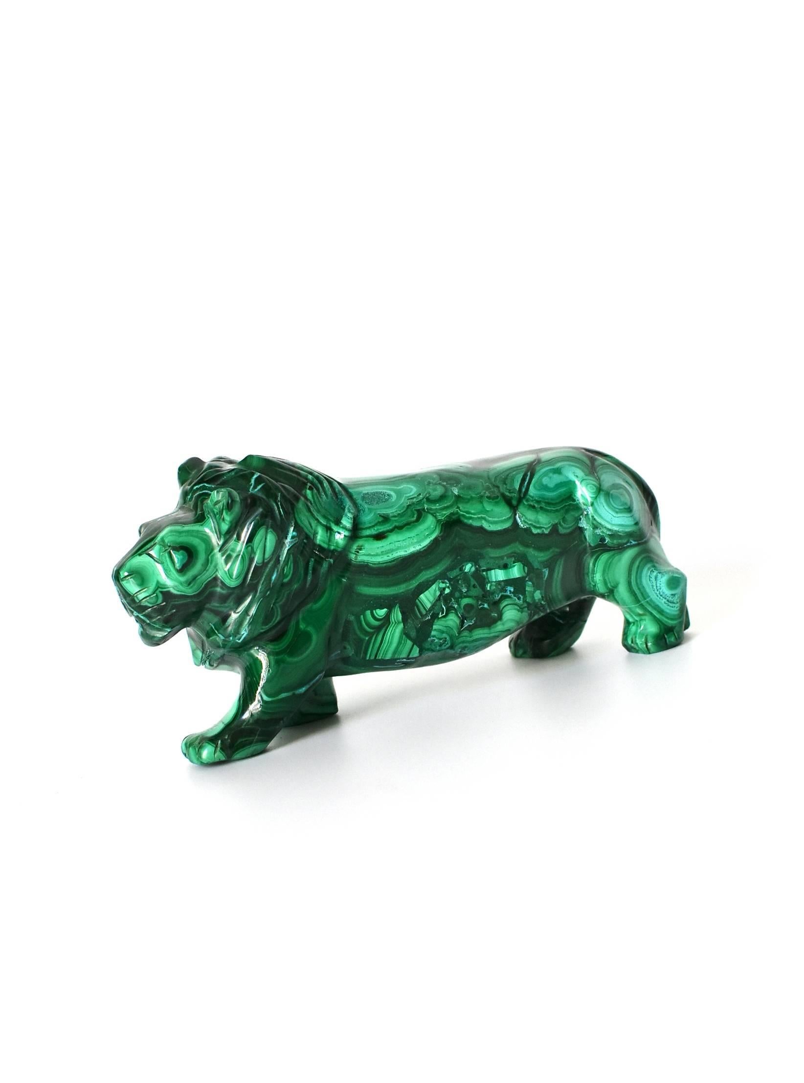 Malagasy Natural Malachite Lion Sculpture, 1.4 Lb