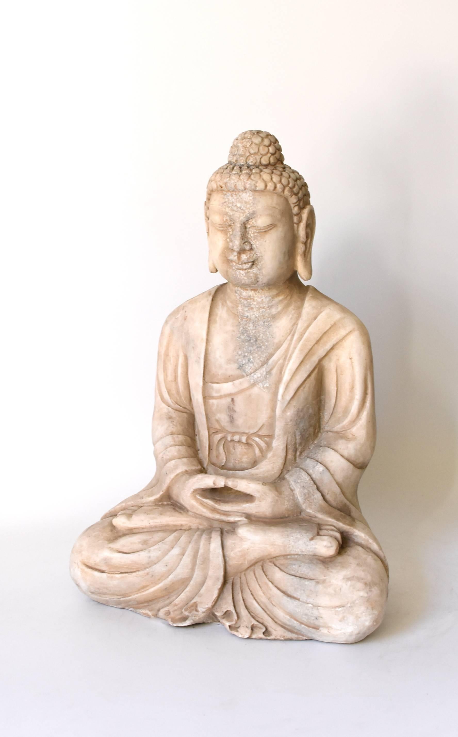 Chinese White Marble Stone Buddha Statue, Hand-Carved